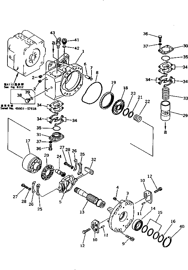 Komatsu parts book diagram for PC200-5 S/N 45001-UP: HYDRAULIC PUMP (4/13) (PUMP SUB ASS'Y ? REAR)