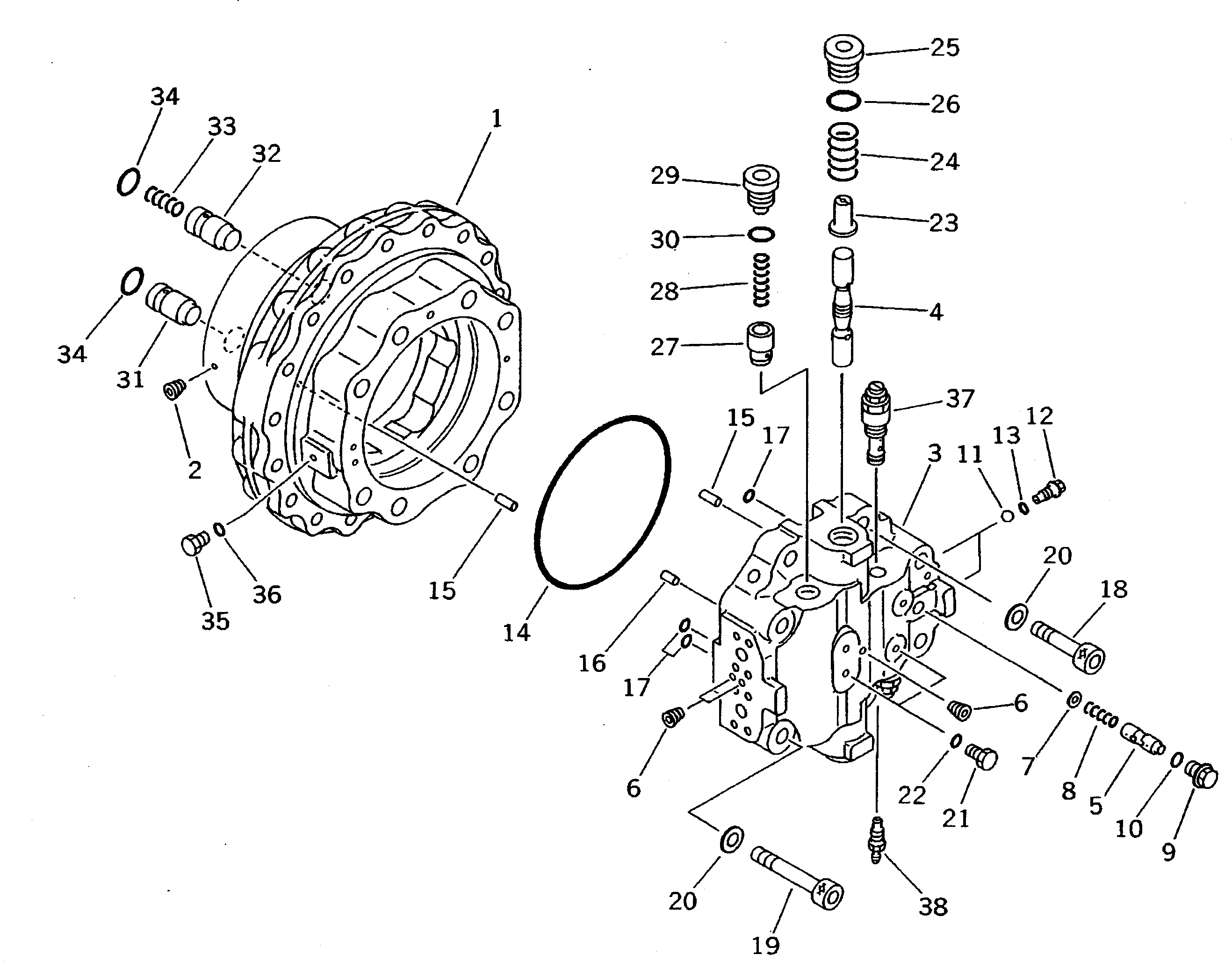 Komatsu parts book diagram for PC200-5 S/N 45001-UP: TRAVEL MOTOR (1/3)