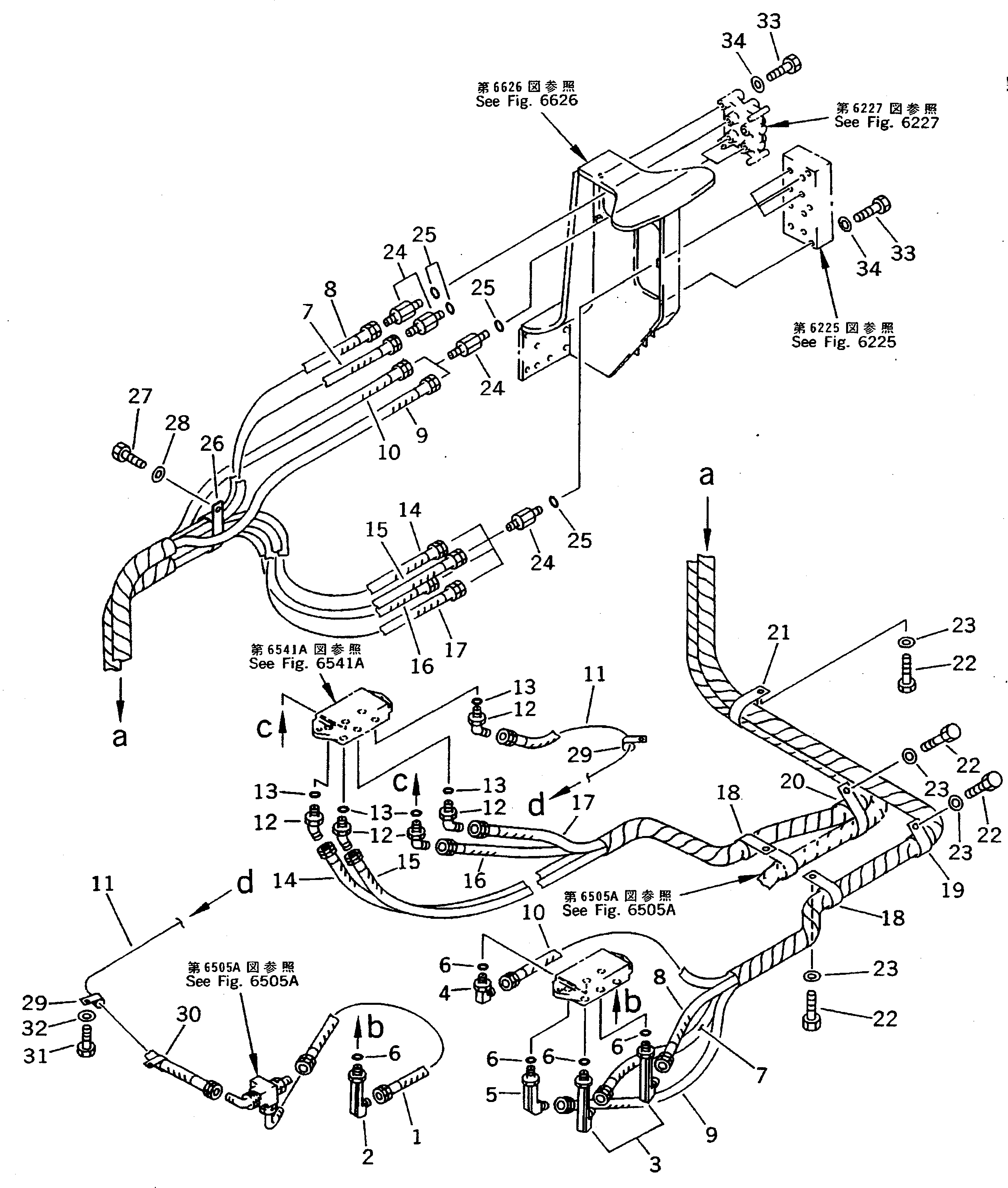Komatsu parts book diagram for PC200-5 S/N 45001-UP: PPC V. PIPING (BLOCK TO SHUTTLE V.) (WRIST CON.) (WITH LINE FILTER) (#57469-57492 ?58019-)