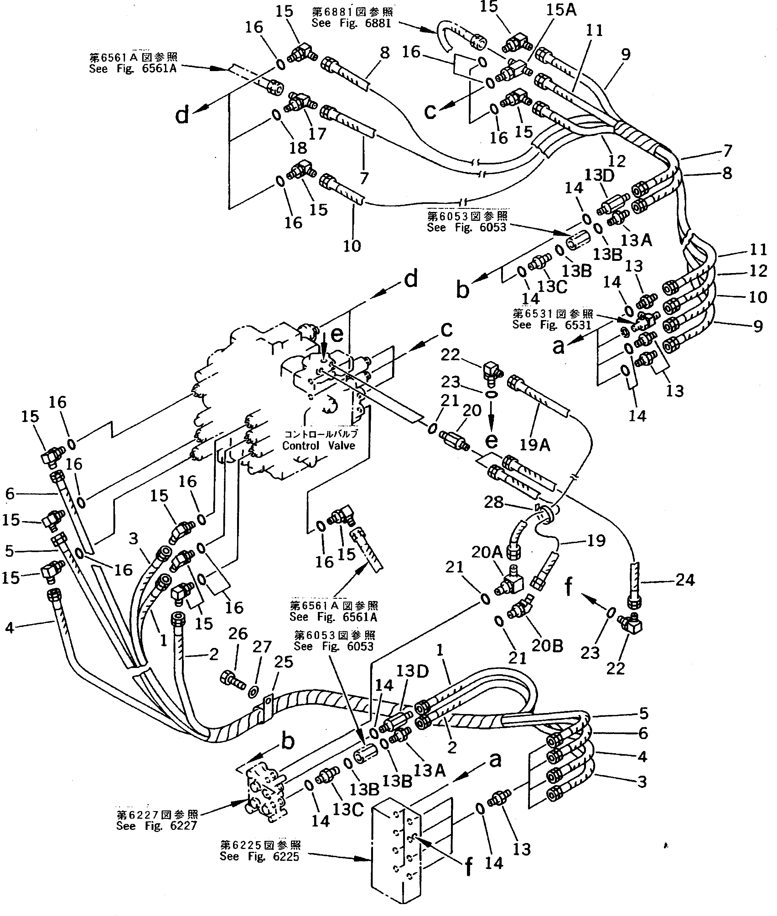 Komatsu parts book diagram for PC200-5 S/N 45001-UP: PPC V. PIPING (SERVO V. TO CONTROL V.) (WITH CYL. LOCK V.) (REXROTH) (#45001-57468 ?57493-58018)