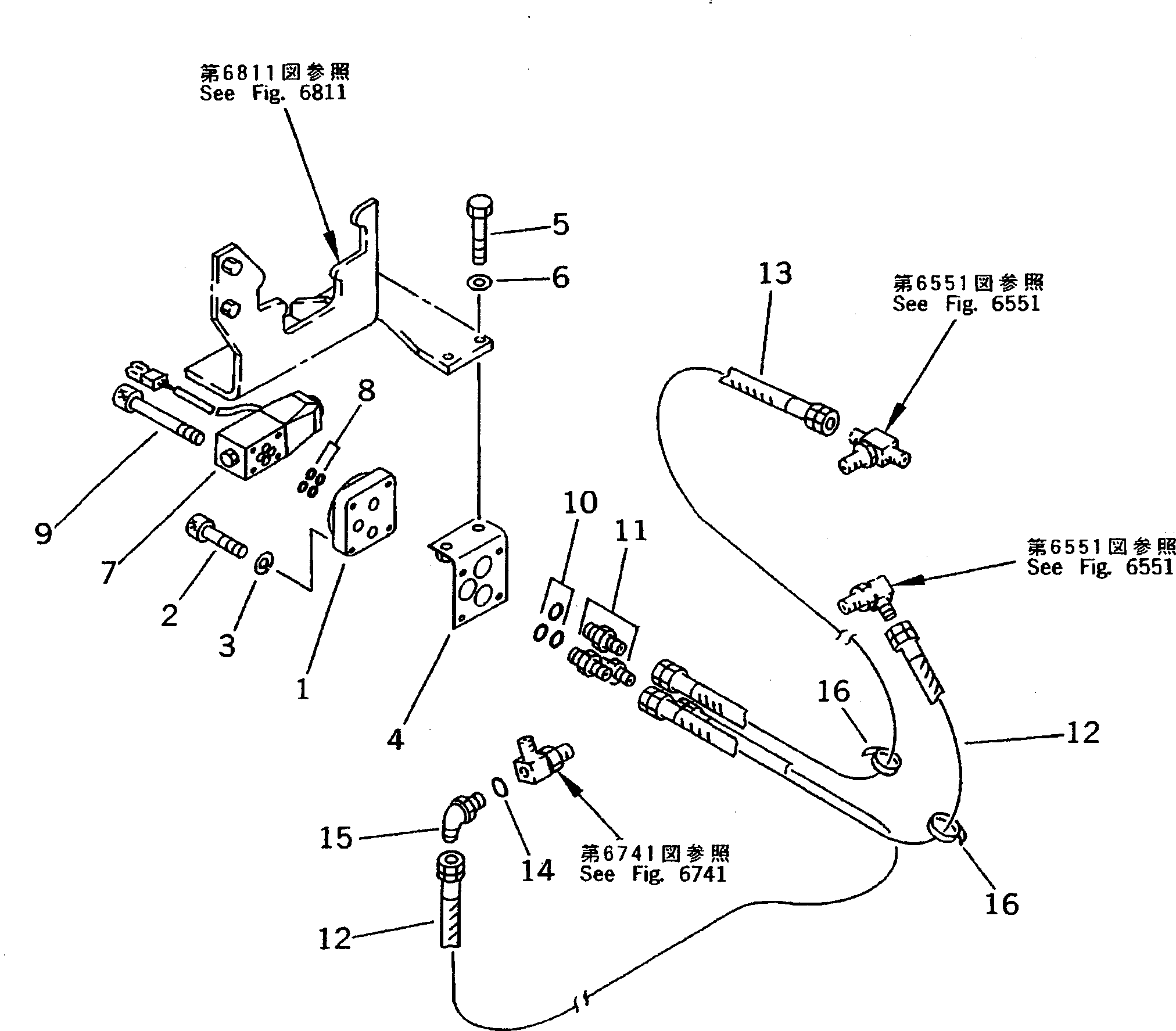 Komatsu parts book diagram for PC200-5 S/N 45001-UP: ARM FINE CONTROL SOLENOID VALVE PIPING(#45001-52783)