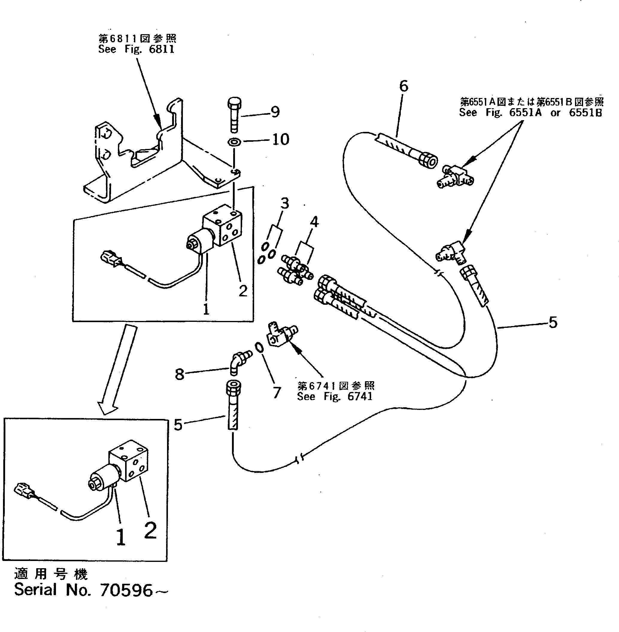 Komatsu parts book diagram for PC200-5 S/N 45001-UP: ARM FINE CONTROL SOLENOID VALVE PIPING(#52784-)