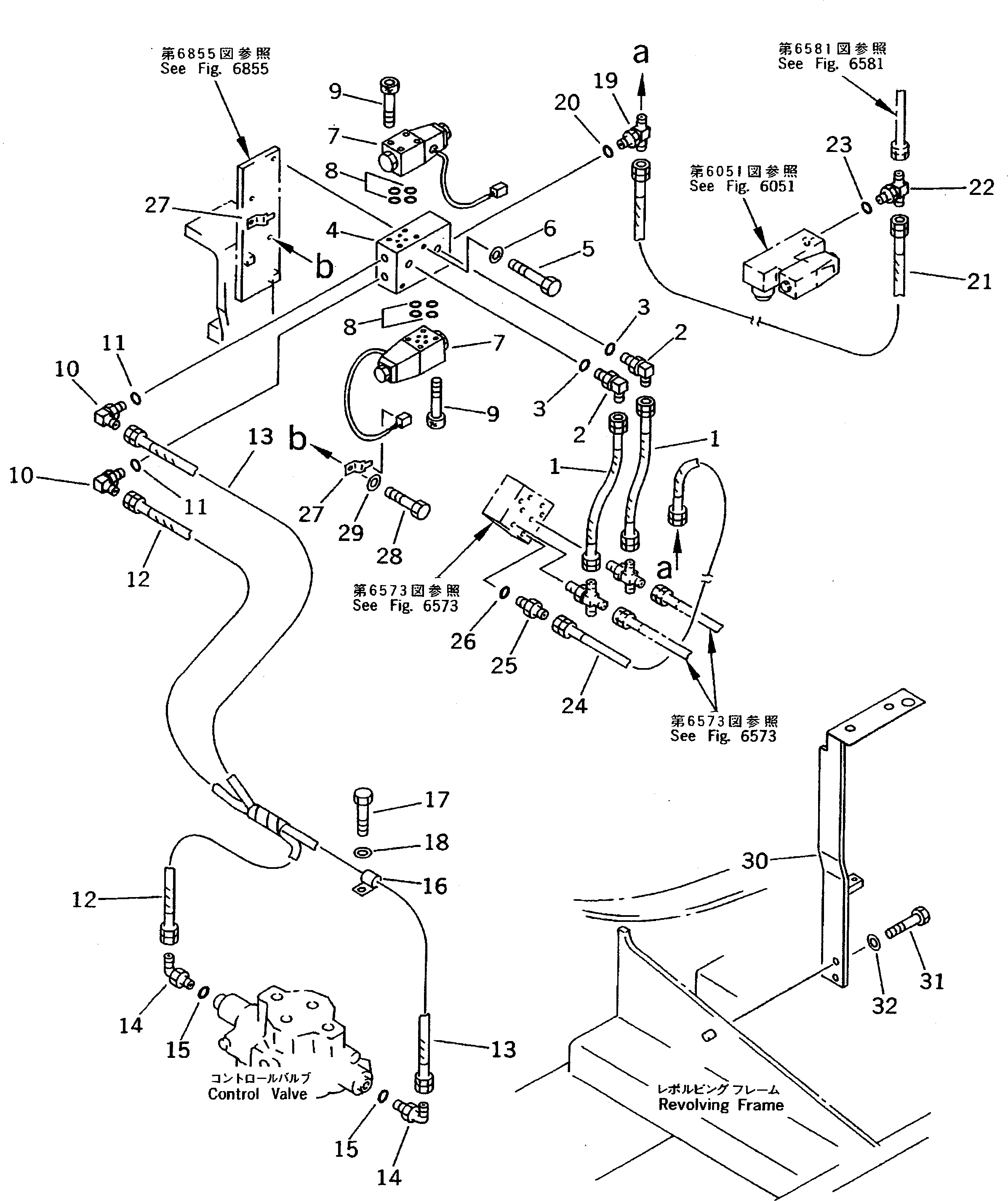 Komatsu parts book diagram for PC200-5 S/N 45001-UP: PILOT PIPING (SHUTTLE VALVE TO ADDITIONAL PIPING) (2 VALVES) (#45001-57468 ?57493-58018)
