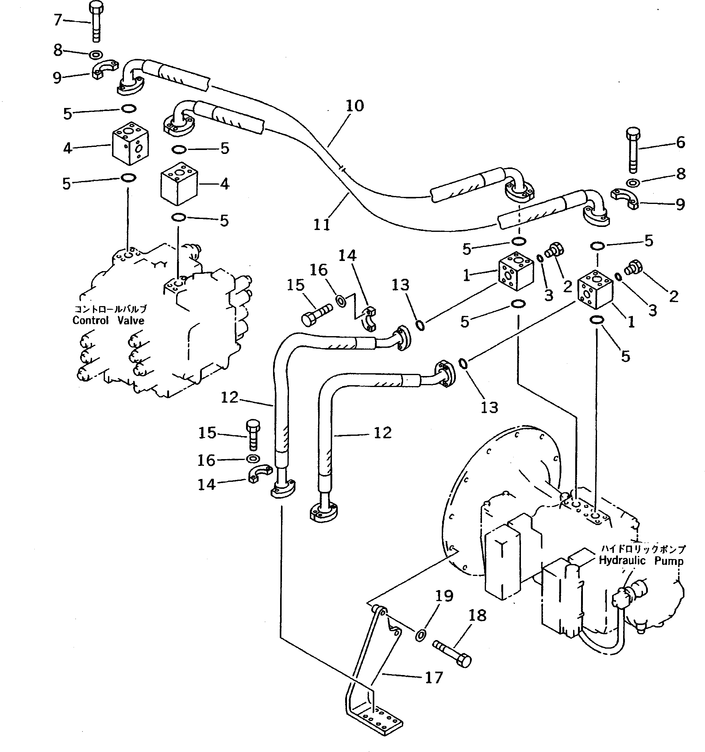 Komatsu parts book diagram for PC200-5 S/N 45001-UP: PUMP TO CONTROL VALVE PIPING