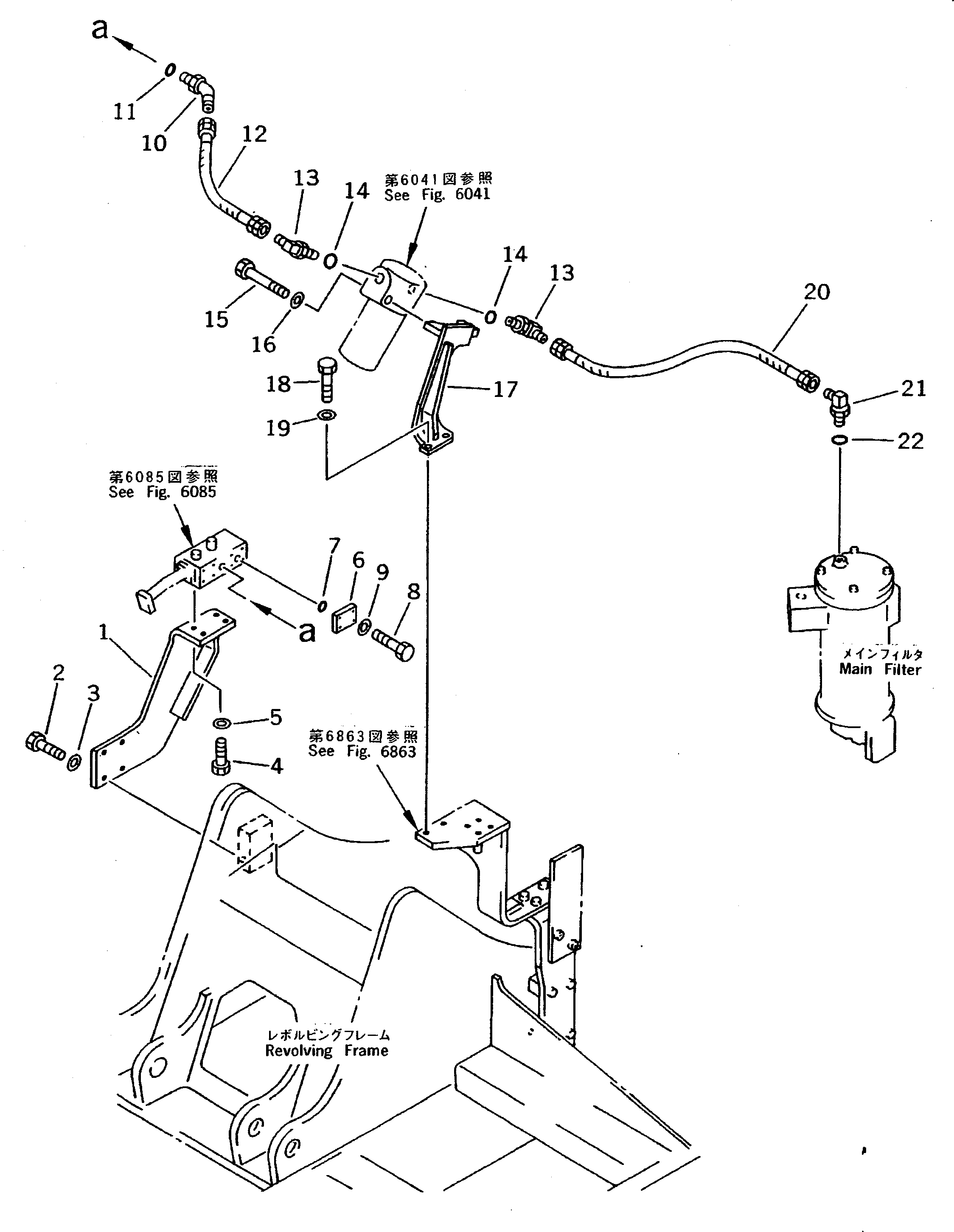 Komatsu parts book diagram for PC200-5 S/N 45001-UP: ADDITIONAL PIPING (RETURN) (CHASSIS SIDE) (FOR 1 PUMP) (#45001-57468 ?57493-58018)