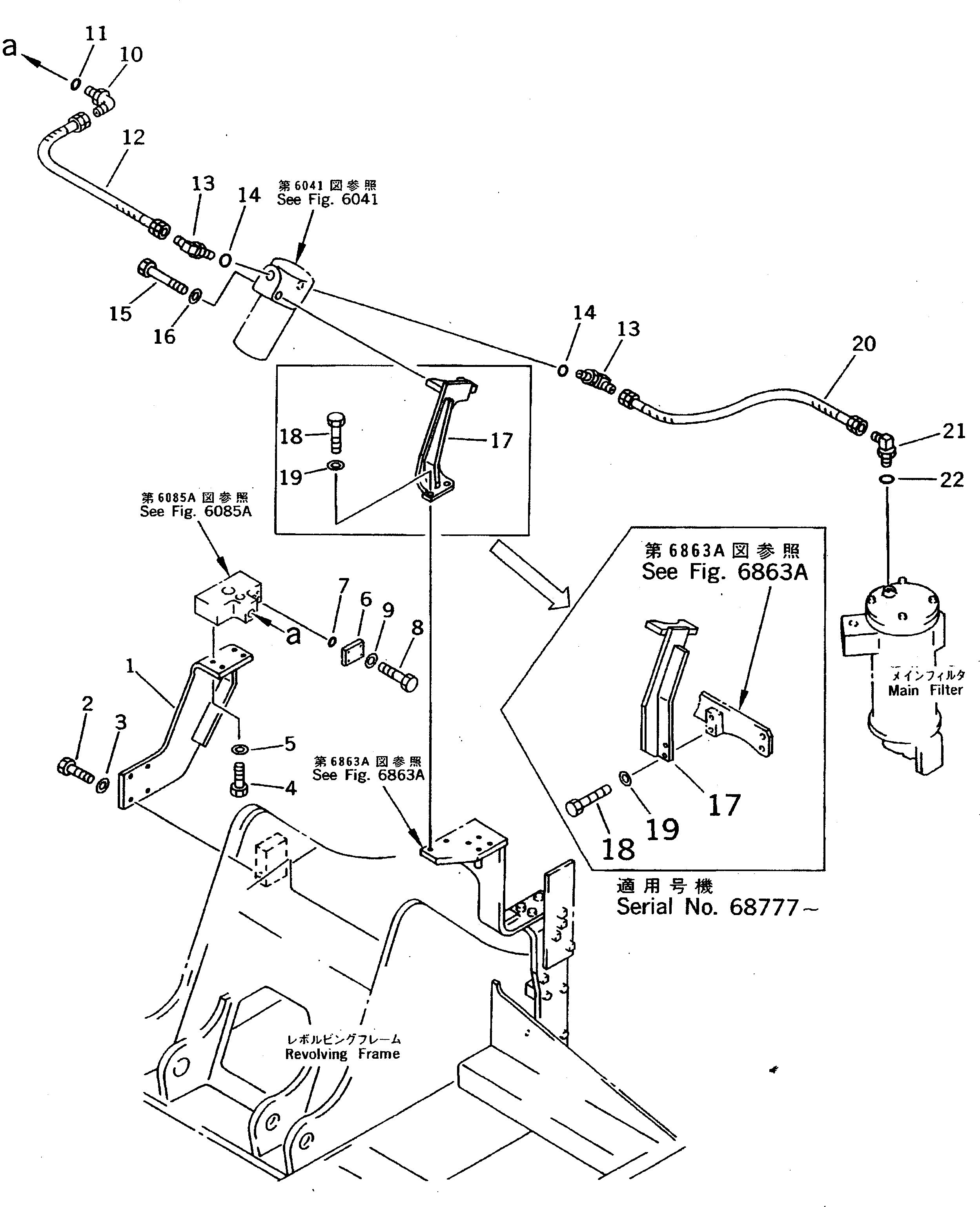 Komatsu parts book diagram for PC200-5 S/N 45001-UP: ADDITIONAL PIPING (RETURN) (CHASSIS SIDE) (FOR 1 PUMP) (#57469-57492 ?58019-)