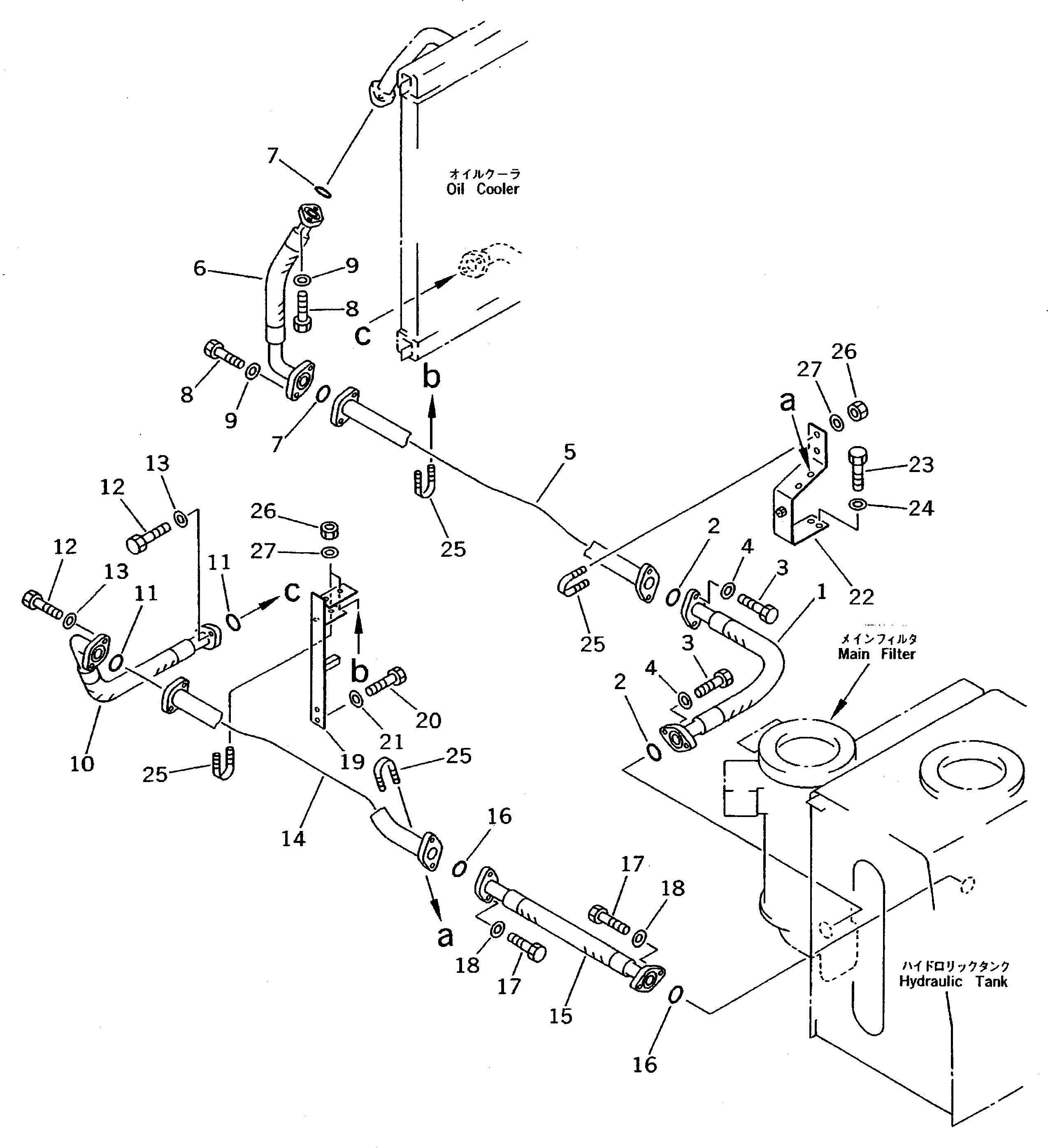 Komatsu parts book diagram for PC200-5 S/N 45001-UP: OIL COOLER PIPING (#45001-57468 ?57493-58018)
