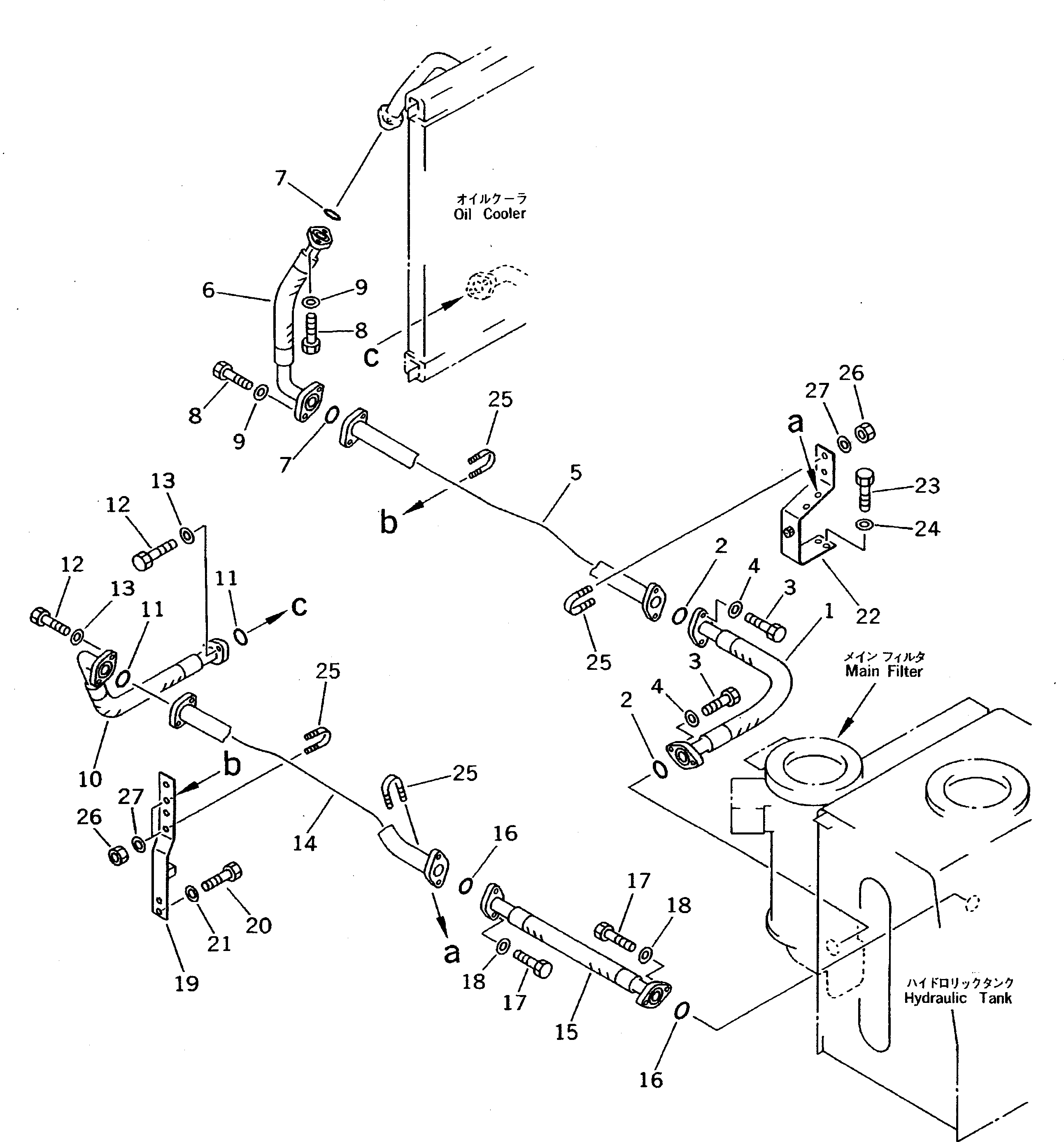 Komatsu parts book diagram for PC200-5 S/N 45001-UP: OIL COOLER PIPING (#57469-57492 ?58019-)