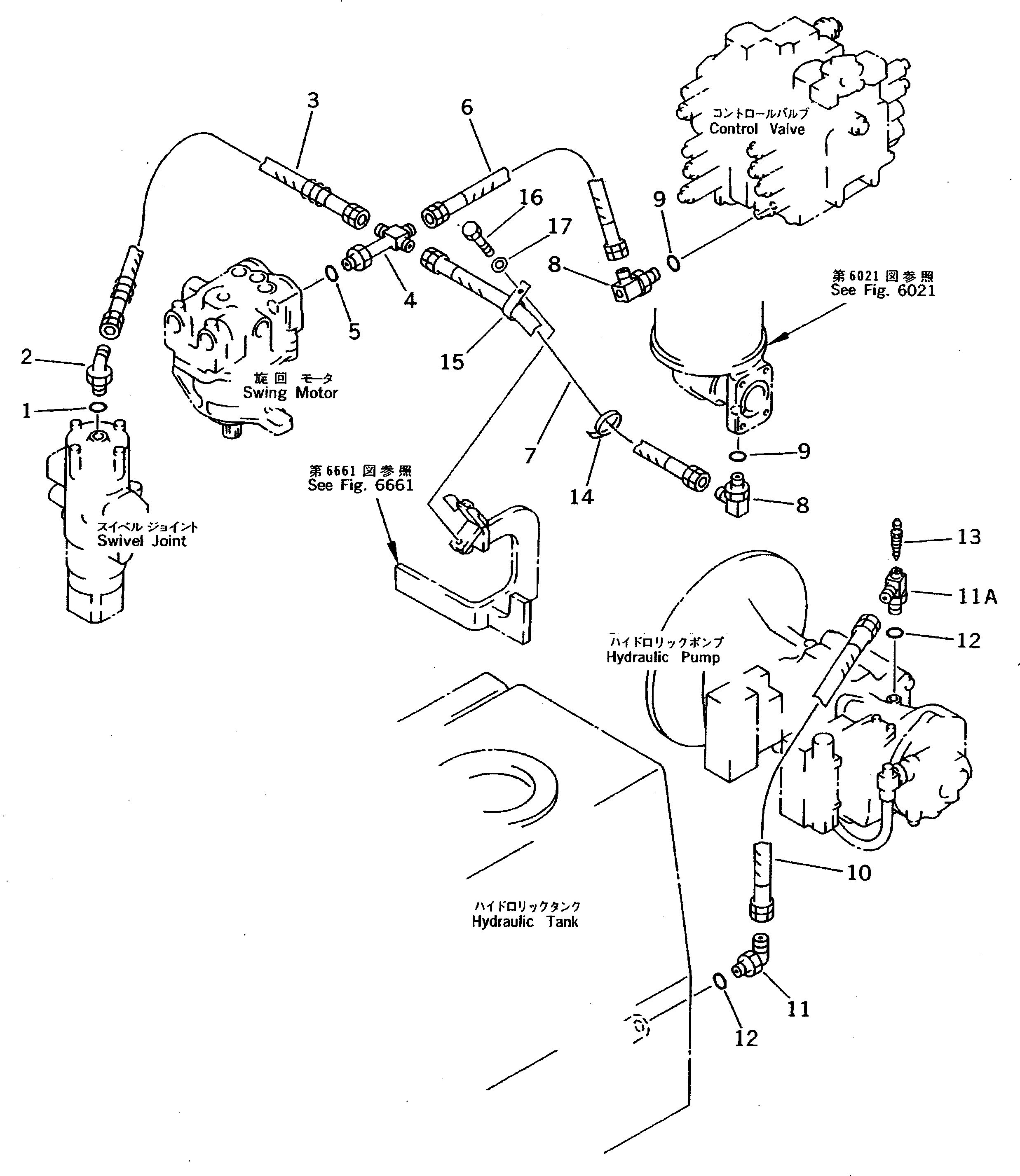 Komatsu parts book diagram for PC200-5 S/N 45001-UP: DRAIN PIPING (#57469-57492 ?58019-)