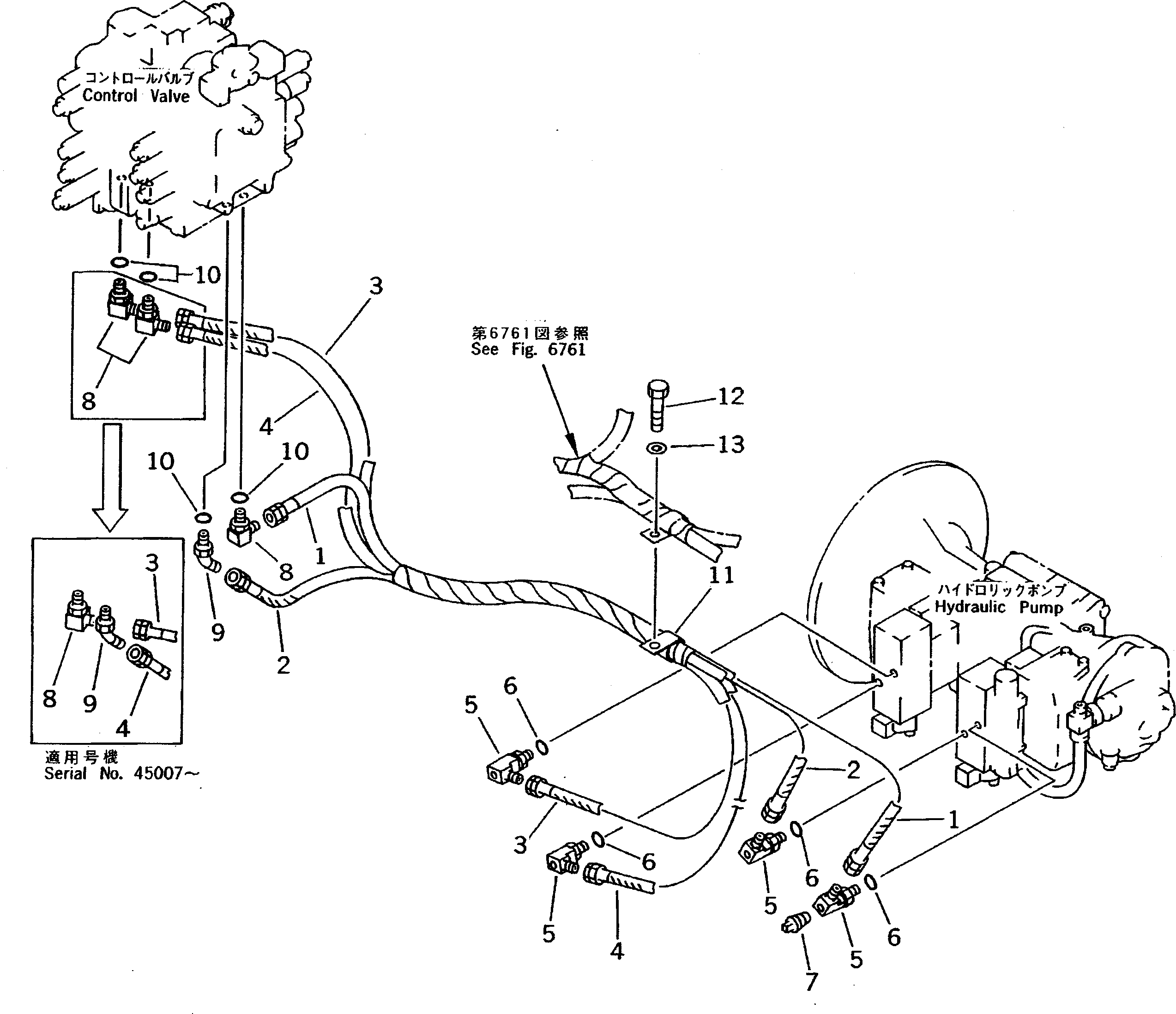 Komatsu parts book diagram for PC200-5 S/N 45001-UP: O.L.S.S. CONTROL PIPING(#45001-46391)