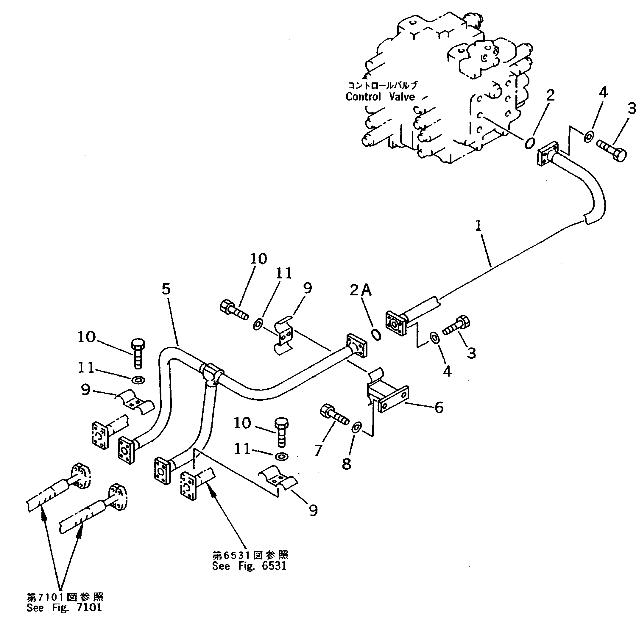 Komatsu parts book diagram for PC200-5 S/N 45001-UP: BOOM CYLINDER PIPING (CHASSIS SIDE)
