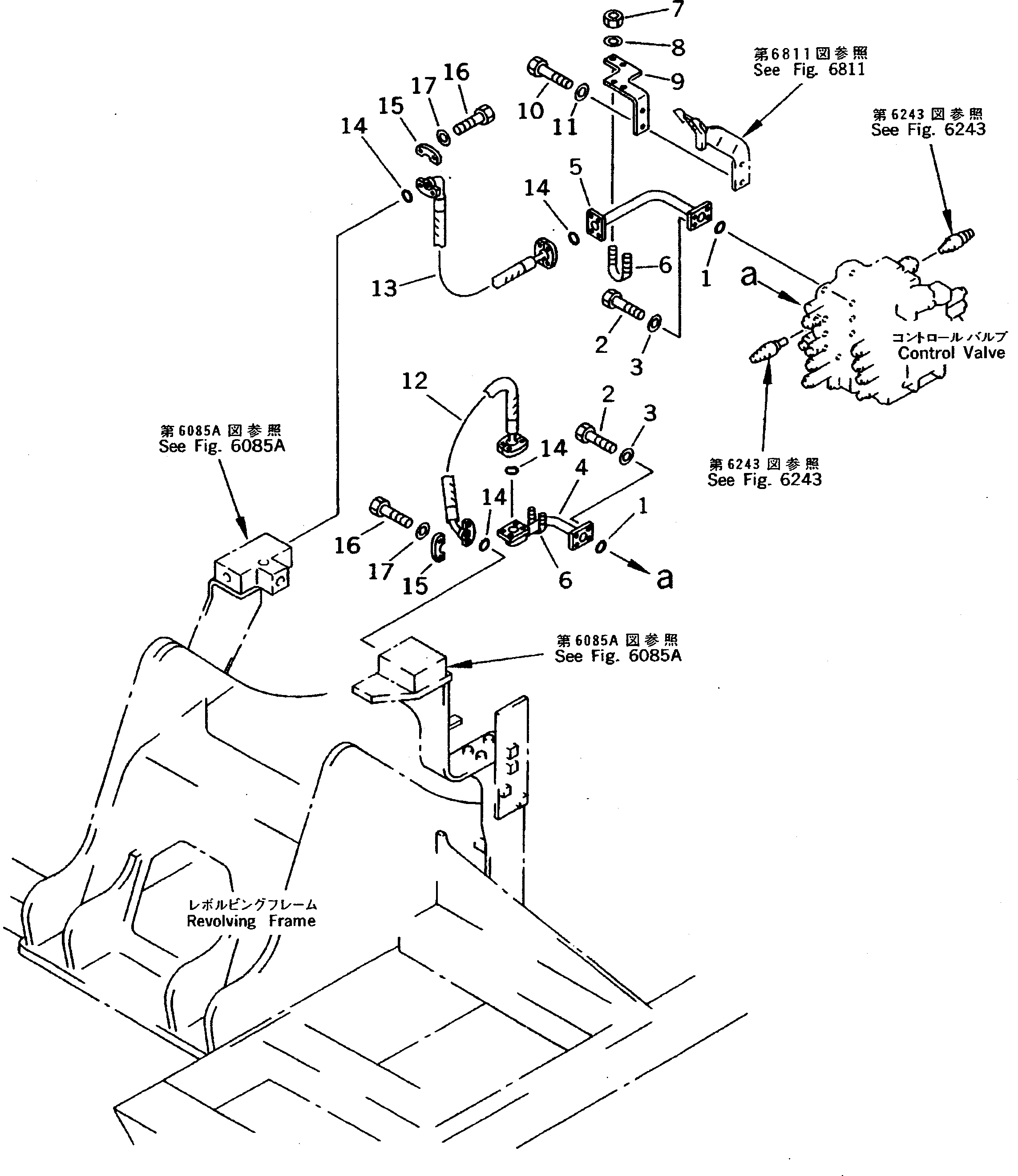 Komatsu parts book diagram for PC200-5 S/N 45001-UP: ADD. PIPING (CHASSIS SIDE) (CONTROL VALVE TO CROSS V.) (FOR 1 PUMP) (#57469-57492 ?58019-)