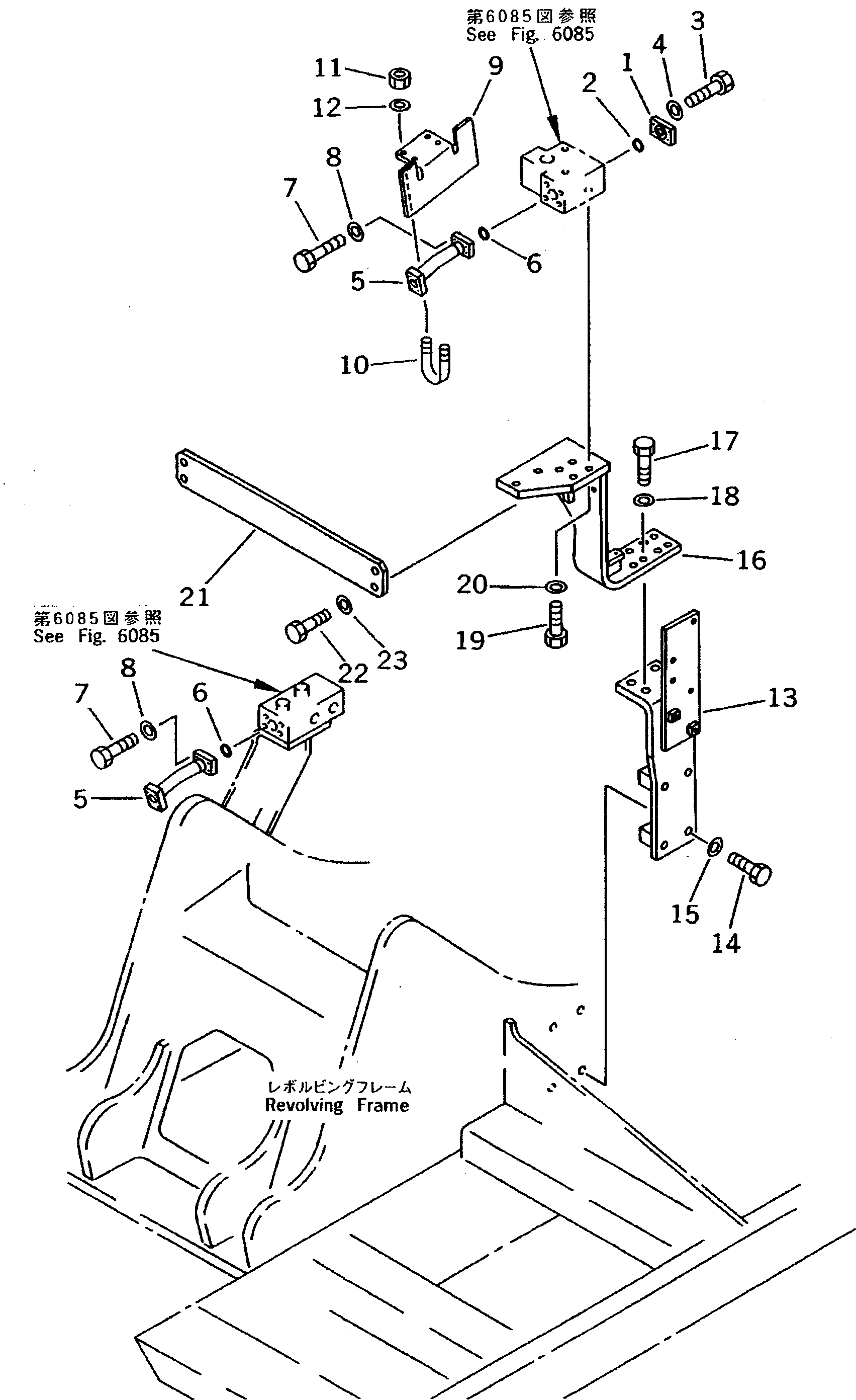 Komatsu parts book diagram for PC200-5 S/N 45001-UP: ADD. PIPING (CHASSIS SIDE) (CONTROL VALVE TO BOOM SIDE) (FOR 1 PUMP) (#45001-57468 ?57493-58018)