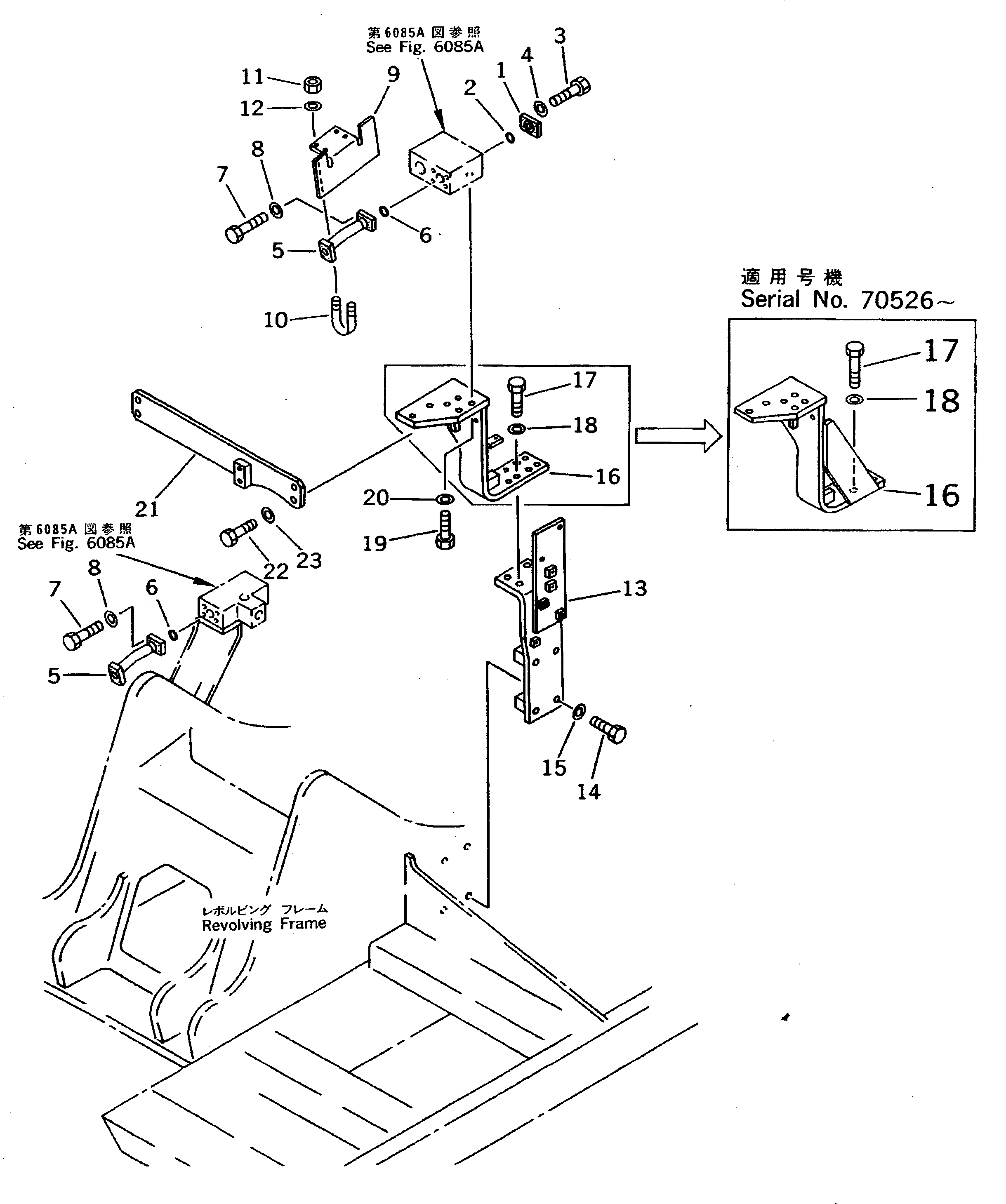 Komatsu parts book diagram for PC200-5 S/N 45001-UP: ADD. PIPING (CHASSIS SIDE) (CONTROL VALVE TO BOOM SIDE) (FOR 1 PUMP) (#57469-57492 ?58019-)