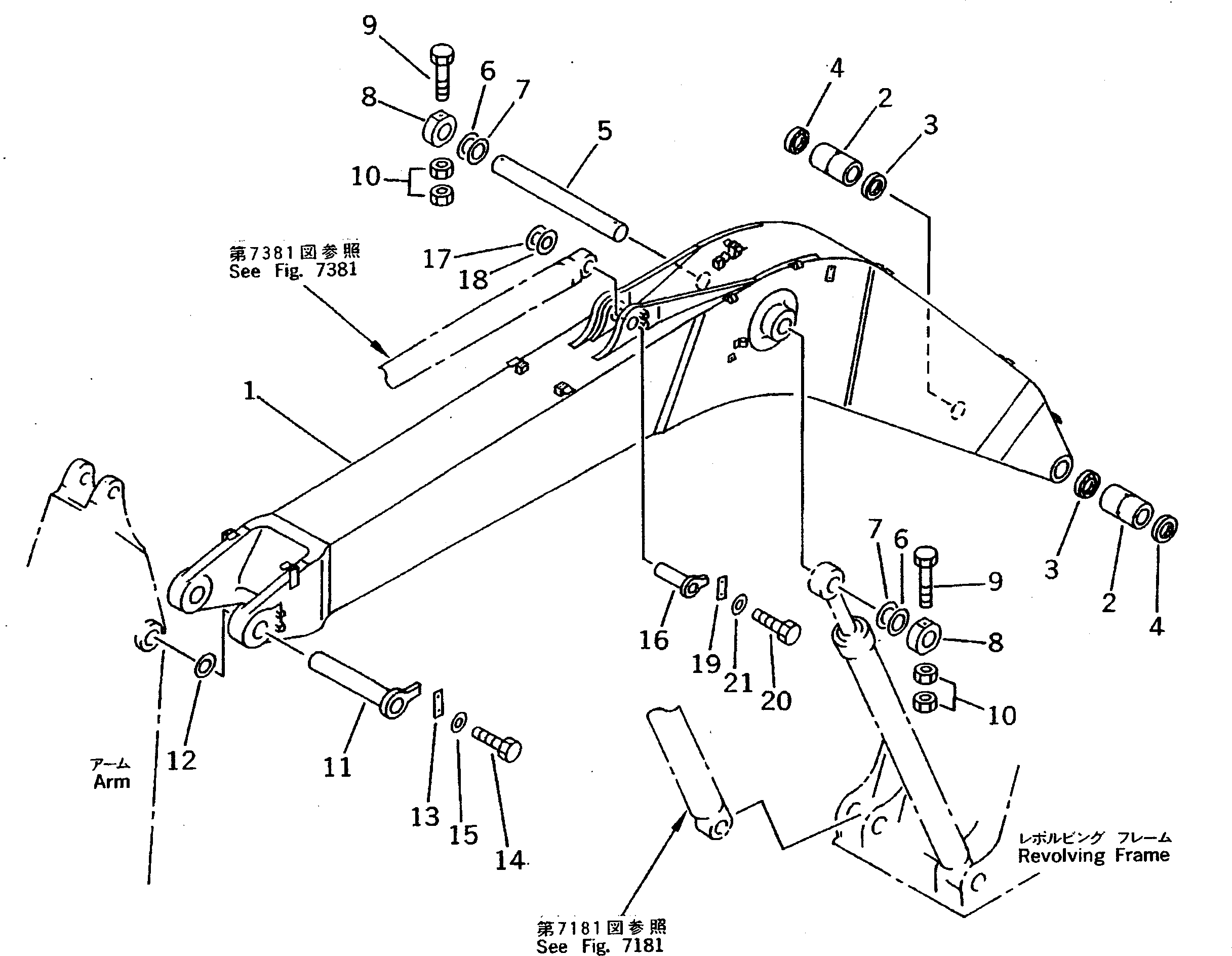 Komatsu parts book diagram for PC200-5 S/N 45001-UP: BOOM (#57469-57492 ?58019-)