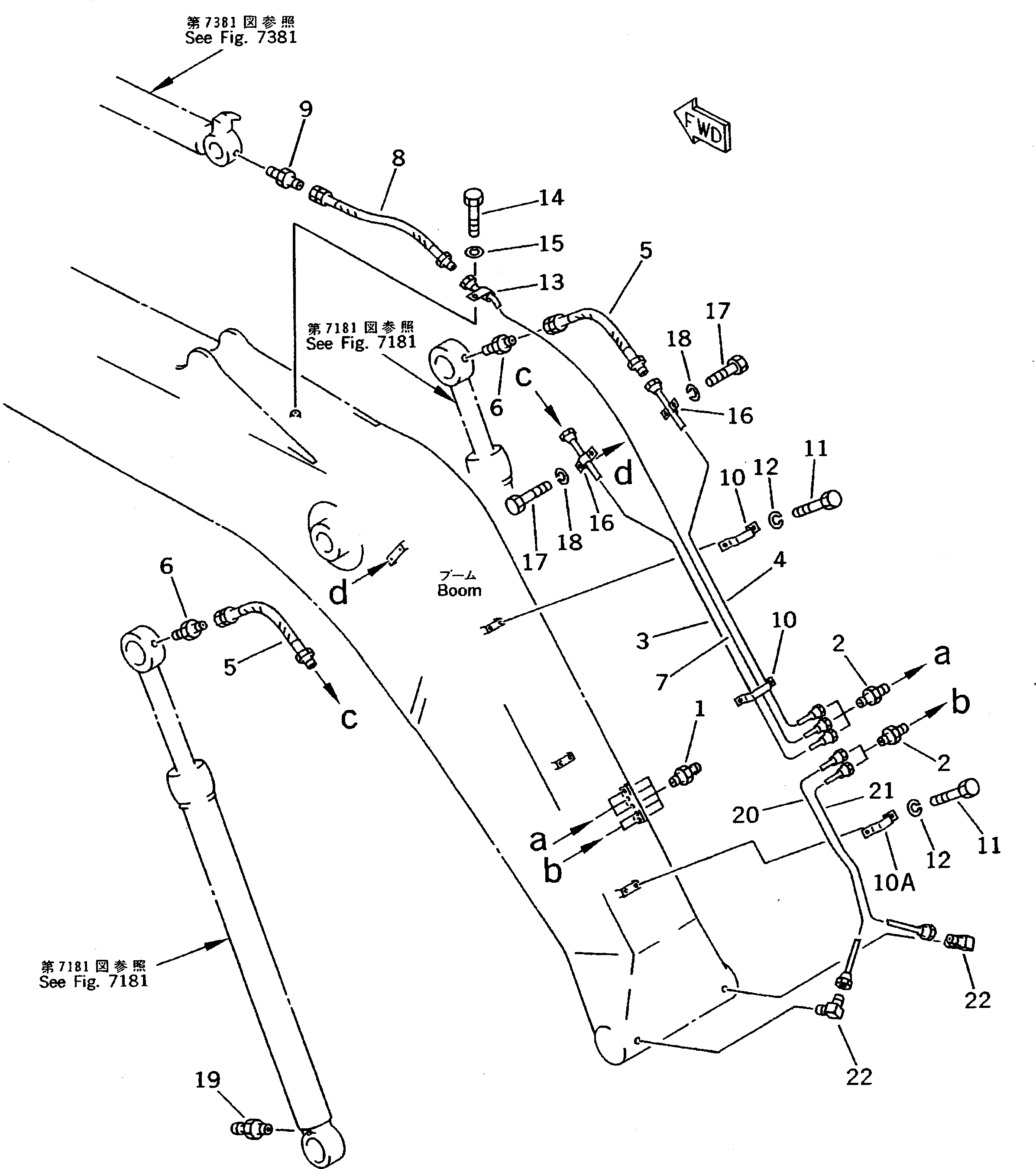Komatsu parts book diagram for PC200-5 S/N 45001-UP: WORK EQUIPMENT LUBRICATION PIPING (BOOM SIDE) (#57469-57492 ?58019-)