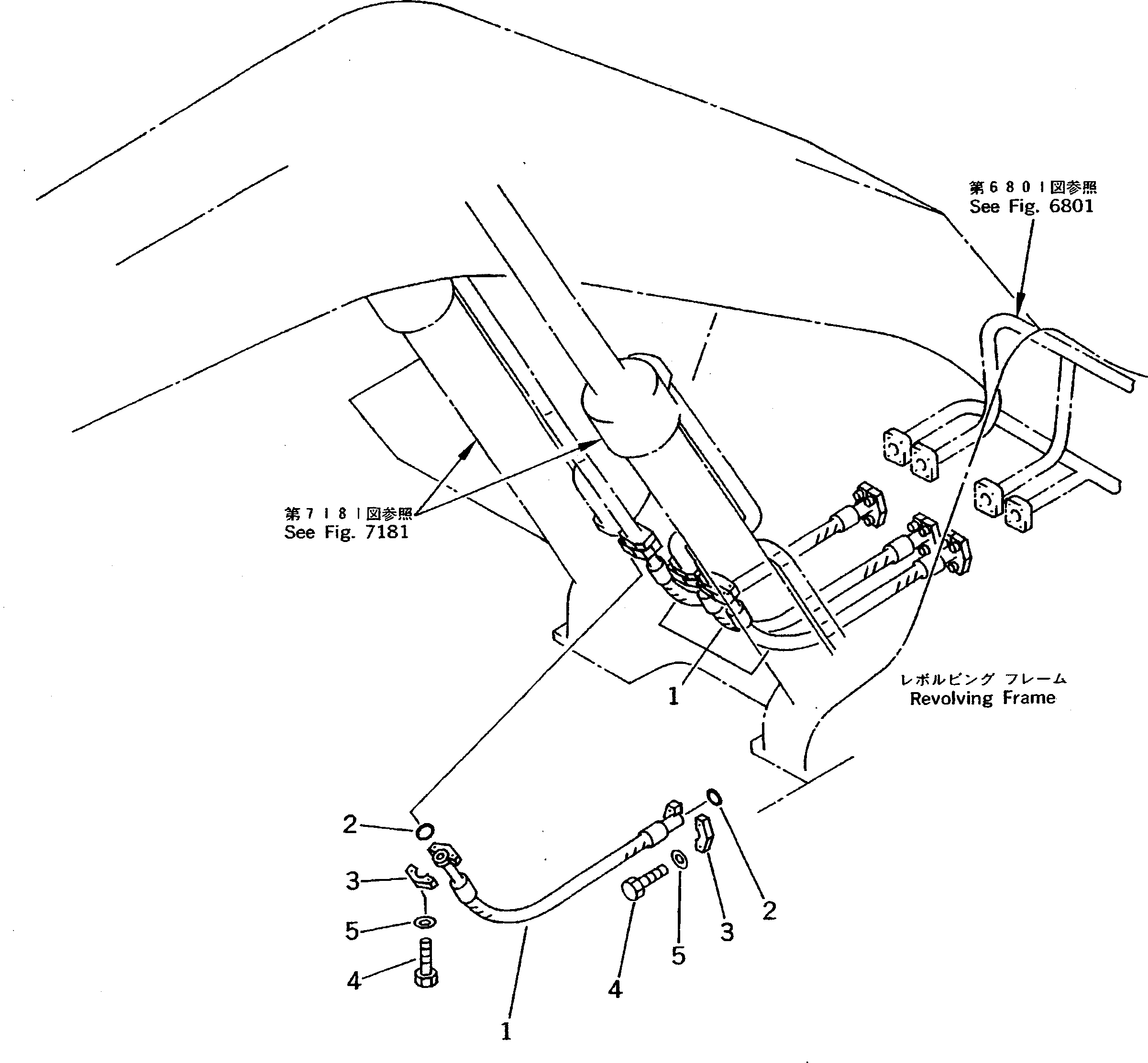 Komatsu parts book diagram for PC200-5 S/N 45001-UP: BOOM CYLINDER PIPING (ATTACHMENT SIDE)