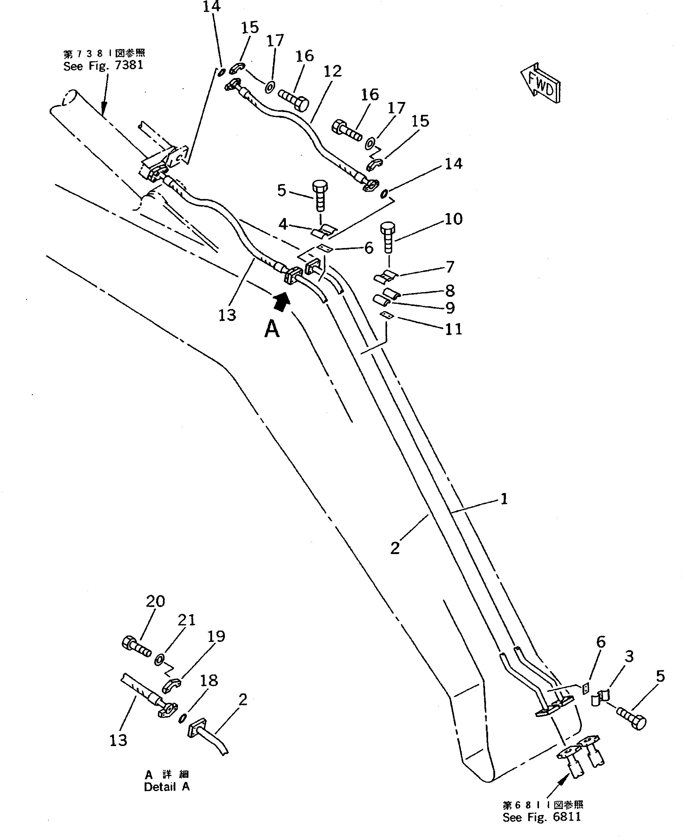 Komatsu parts book diagram for PC200-5 S/N 45001-UP: ARM CYLINDER PIPING (ATTACHMENT SIDE) (#57469-57492 ?58019-)