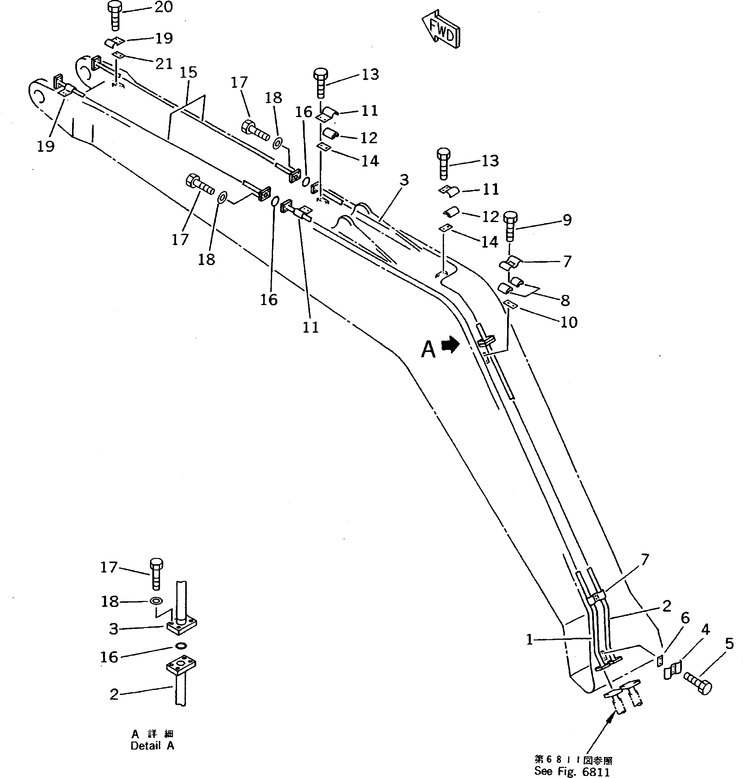Komatsu parts book diagram for PC200-5 S/N 45001-UP: BUCKET CYLINDER PIPING (ATTACHMENT SIDE) (BOOM)