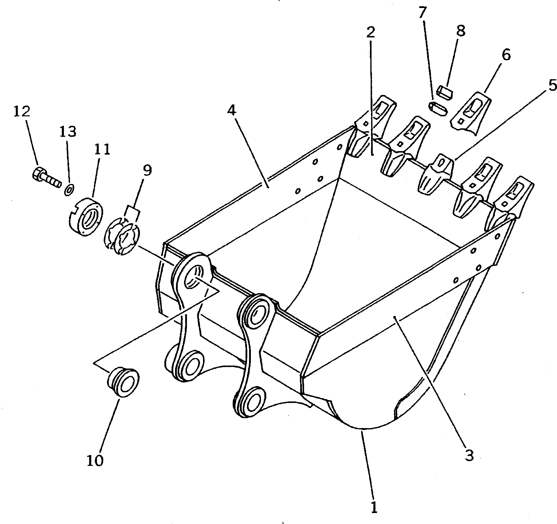 Komatsu parts book diagram for PC200-5 S/N 45001-UP: BUCKET 0.7M3 ? 1045MM (VERTICAL PIN TYPE)(#69158-)