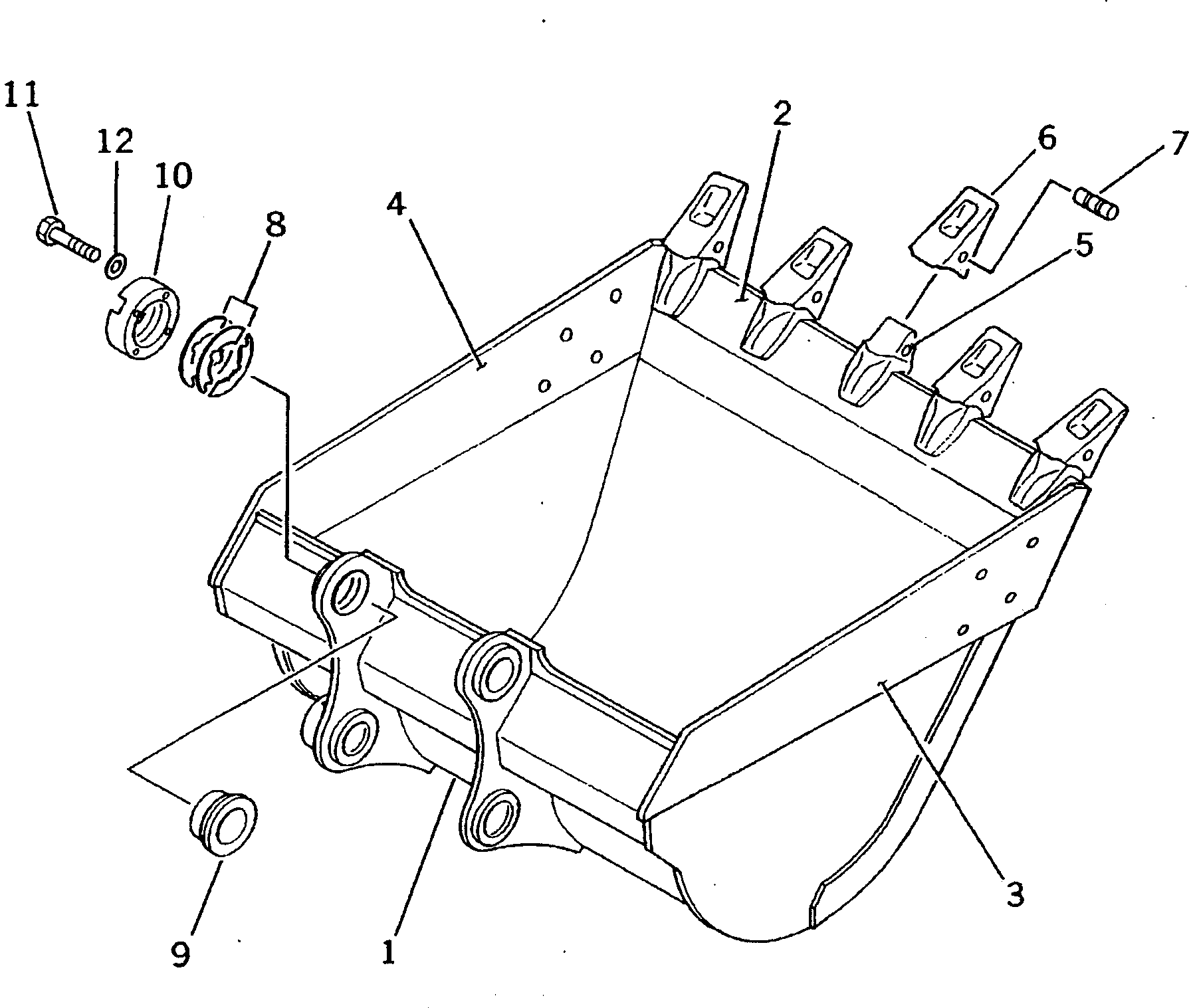Komatsu parts book diagram for PC200-5 S/N 45001-UP: BUCKET 0.7M3 ? 1045MM (HORIZONTAL PIN TYPE)(#45001-69157)