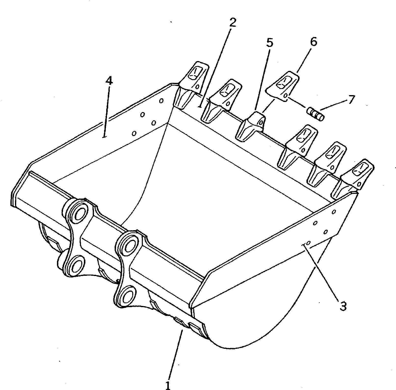 Komatsu parts book diagram for PC200-5 S/N 45001-UP: BUCKET 0.9M3 ? 1330MM (HORIZONTAL PIN TYPE)(#45001-69157)