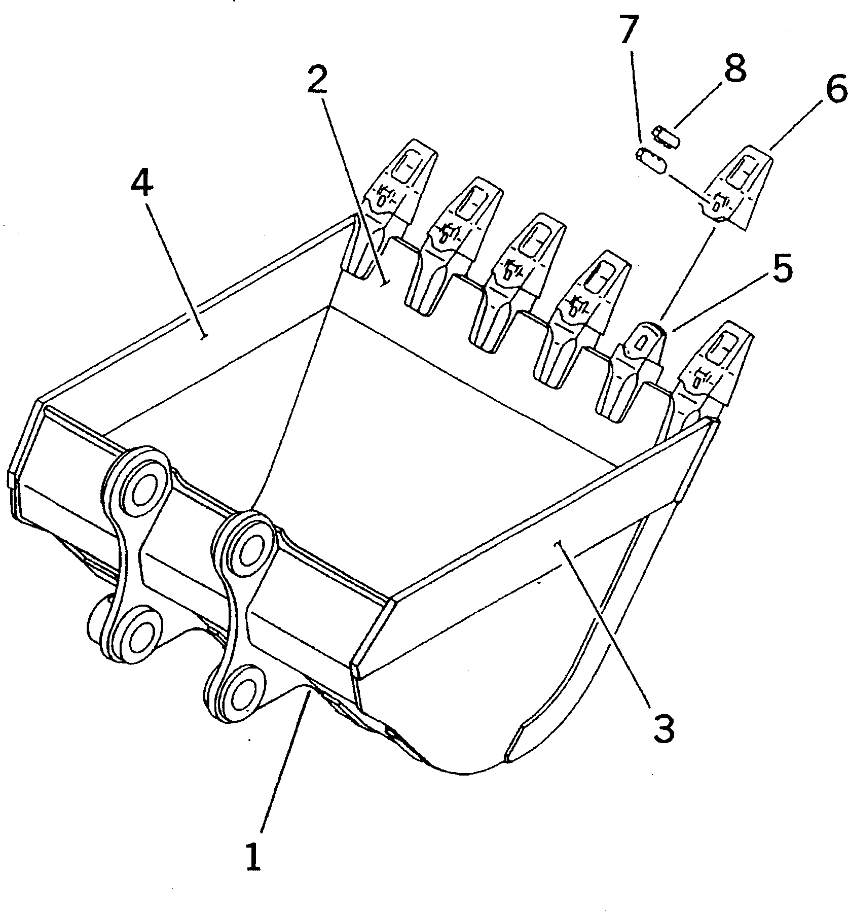 Komatsu parts book diagram for PC200-5 S/N 45001-UP: BUCKET 1.0M3 ? 1450MM (VERTICAL PIN TYPE)(#69158-)