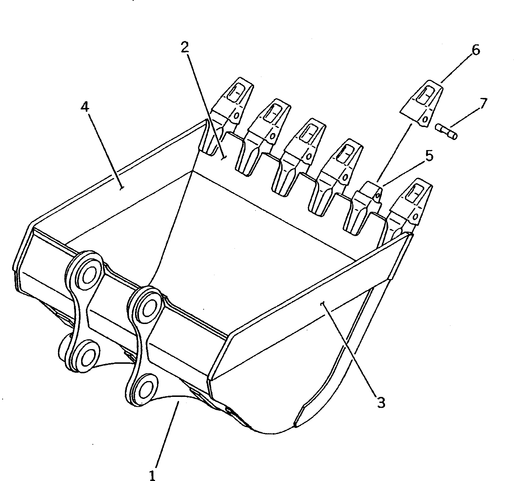 Komatsu parts book diagram for PC200-5 S/N 45001-UP: BUCKET 1.0M3 ? 1450MM (HORIZONTAL PIN TYPE)(#45001-69157)