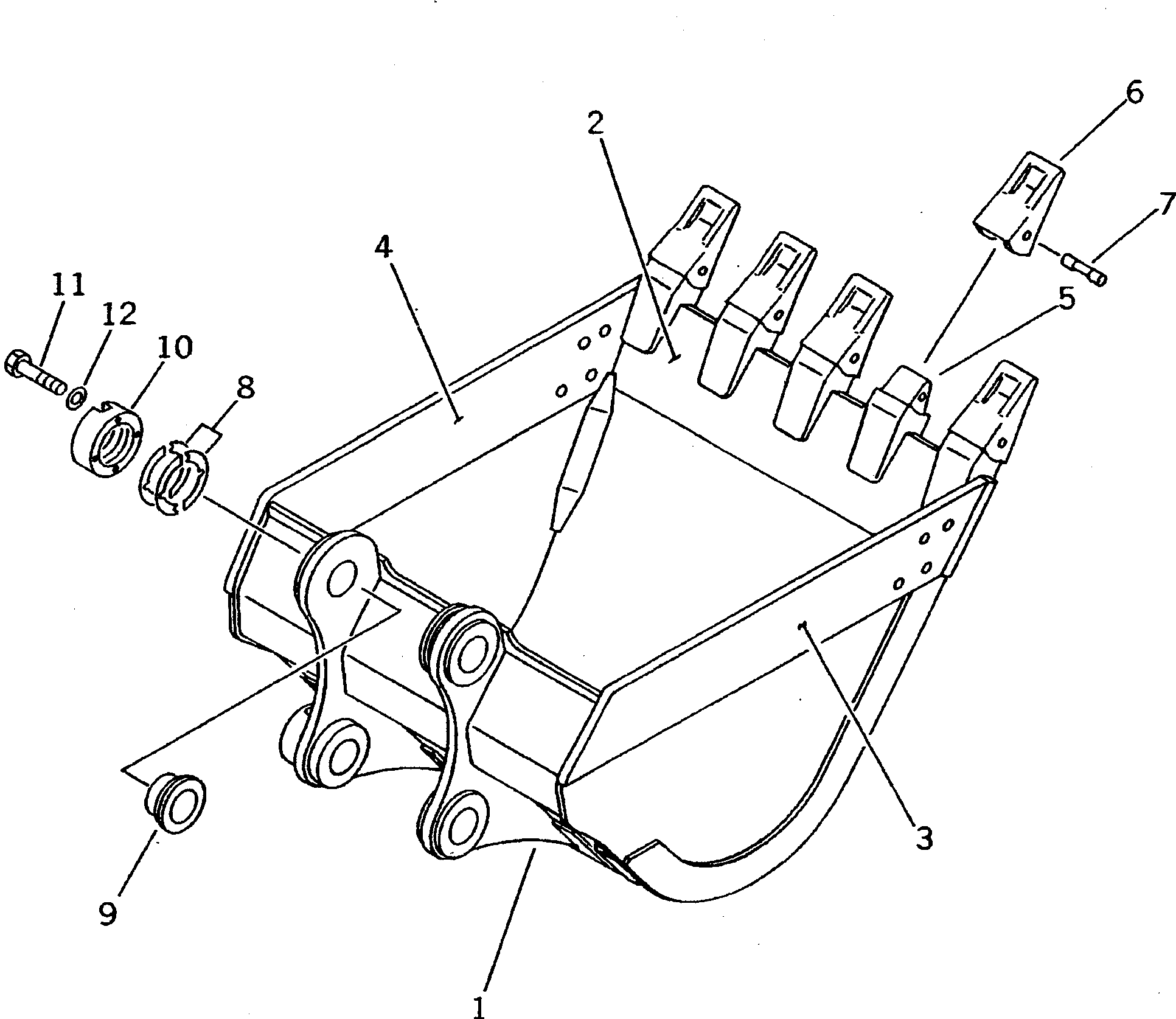Komatsu parts book diagram for PC200-5 S/N 45001-UP: BUCKET 0.7M3 ? 1045MM (HEAVY DUTY) (HORIZONTAL PIN TYPE)(#45001-69157)