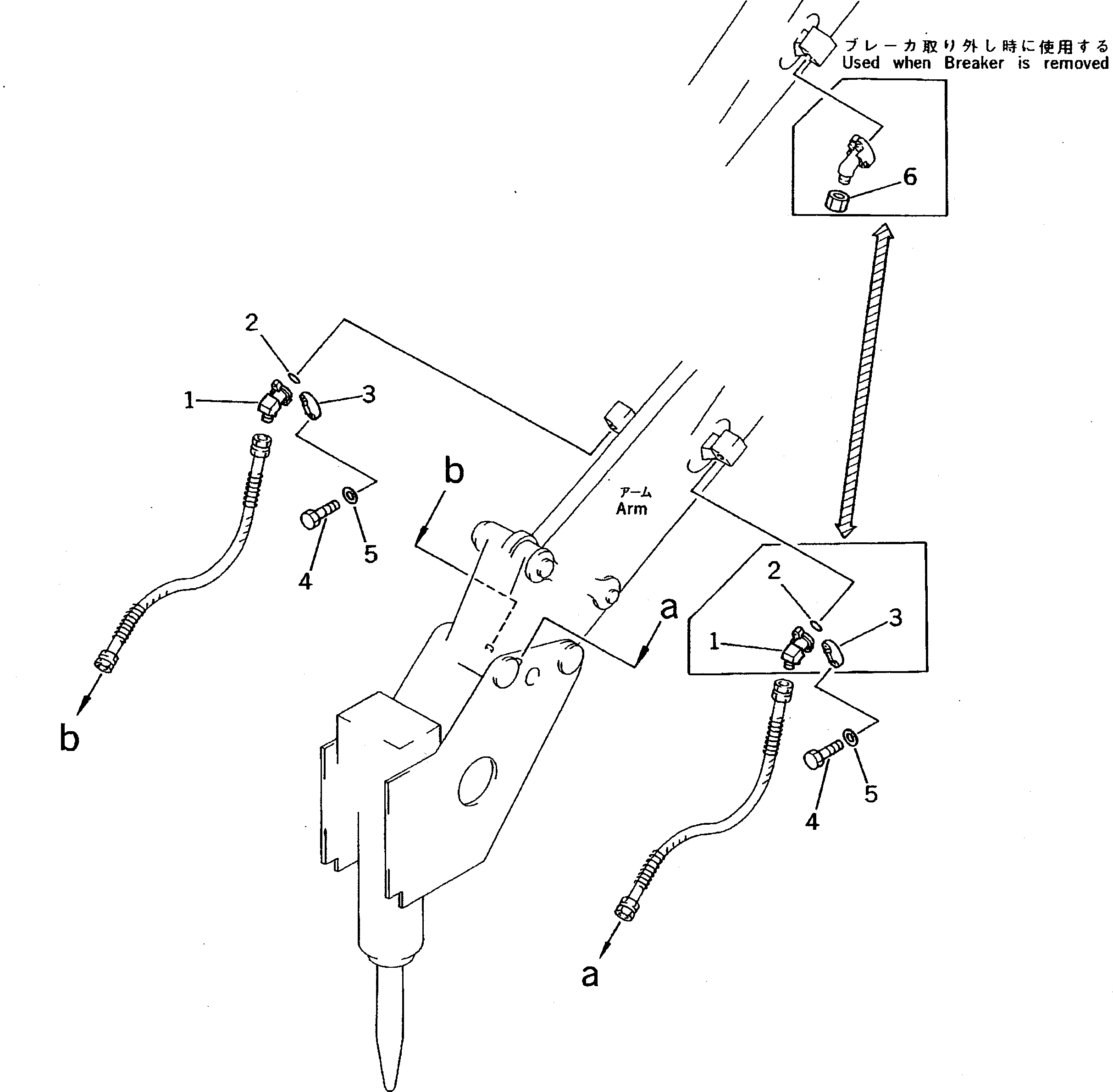 Komatsu parts book diagram for PC200-5 S/N 45001-UP: ADDITIONAL PIPING (NIPPON PNEUMATIC BREAKER) (2/2)