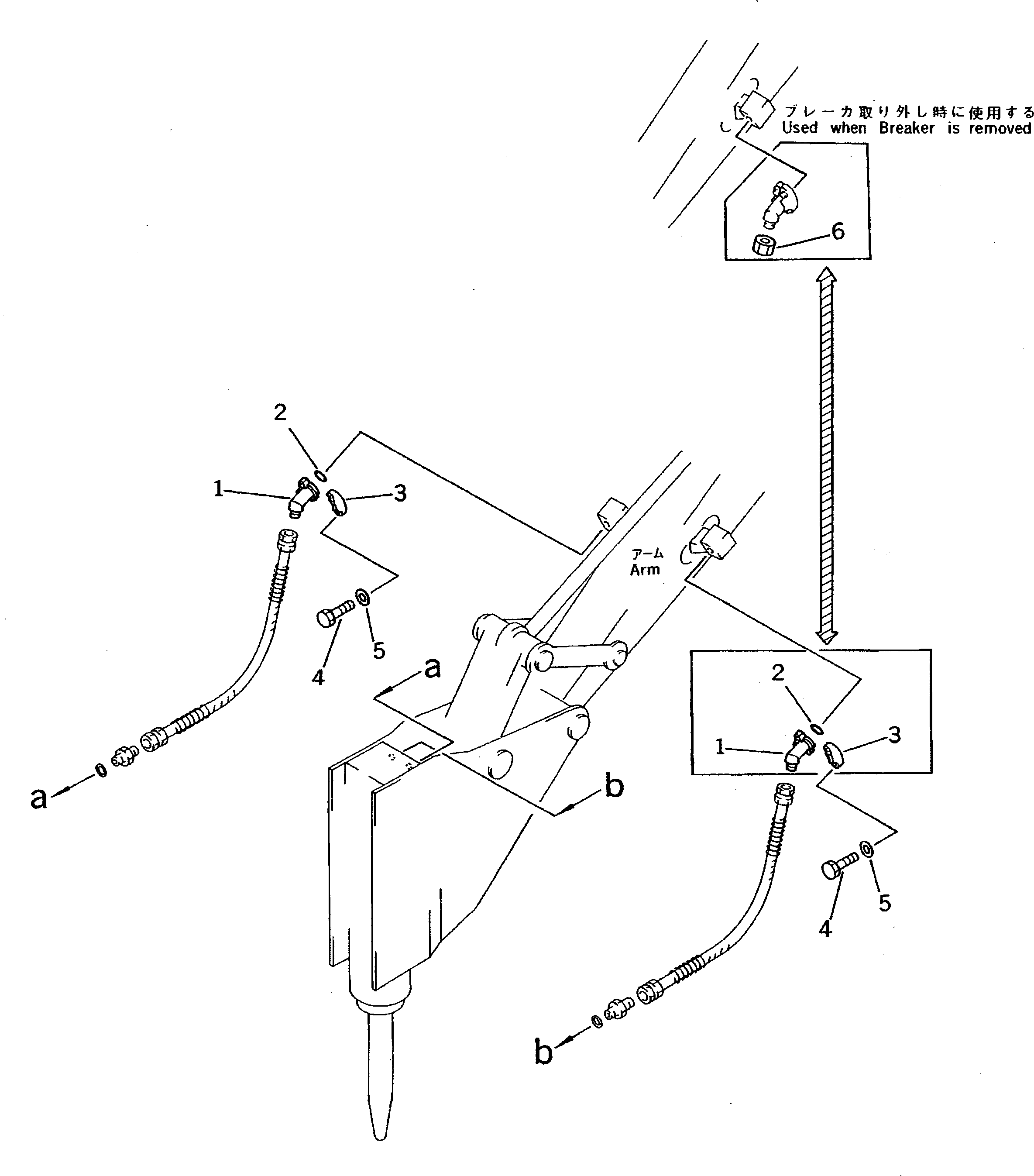 Komatsu parts book diagram for PC200-5 S/N 45001-UP: ADDITIONAL PIPING (OKADA ? HURUKAWA ? KRUPP BREAKER)