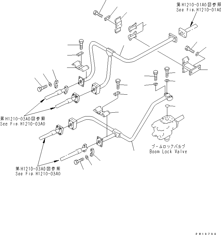 Excavators Komatsu / PC200-6H S/N 80001-UP (Hyper GX Spec.)(pc200-6c) / BOOM LINE (VALVE BOOM FRAME) (WITH DRIFT PRIVENTIVE) (WITH SENSOR)(150620 : H1210-02A2)