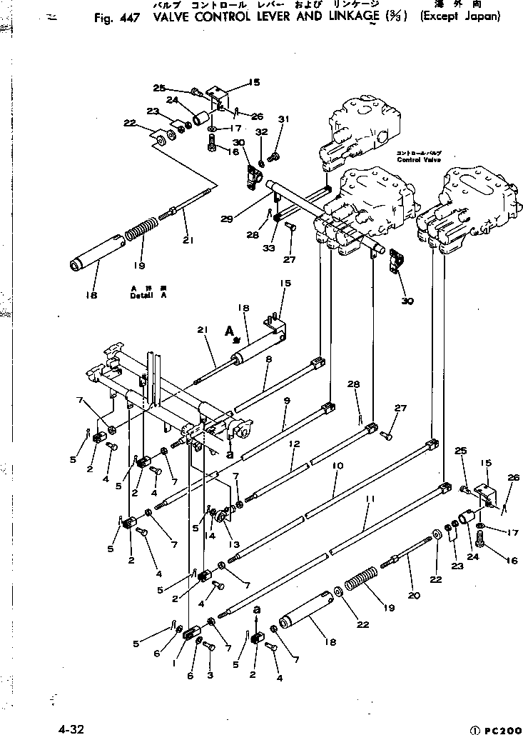 Excavators Komatsu / PC200-1 S/N 10001-UP(pc200-8c) / VALVE CONTROL LEVER AND LINKAGE (3/3) (EXCEPT JAPAN)(120080 : 447)