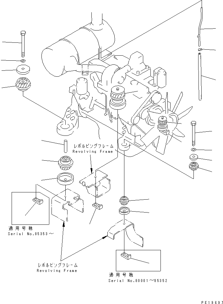 Excavators Komatsu / PC200-6J S/N 80001-UP(pc200-9r) / ENGINE MOUNT(#80001-91086)(030030 : B0100-01A0)