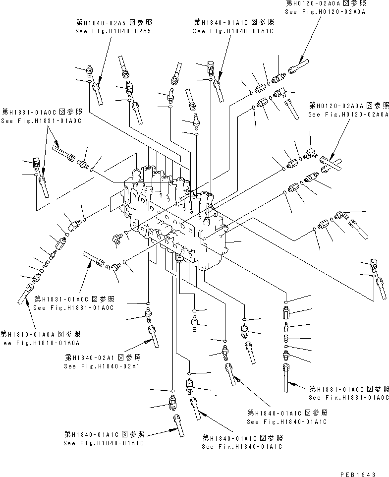 Excavators Komatsu / PC200-6J S/N 80001-UP(pc200-9r) / MAIN VALVE (CONNECTING PARTS) (2 ACTUATOR)(#88000-94998)(150220 : H0120-01A5C)
