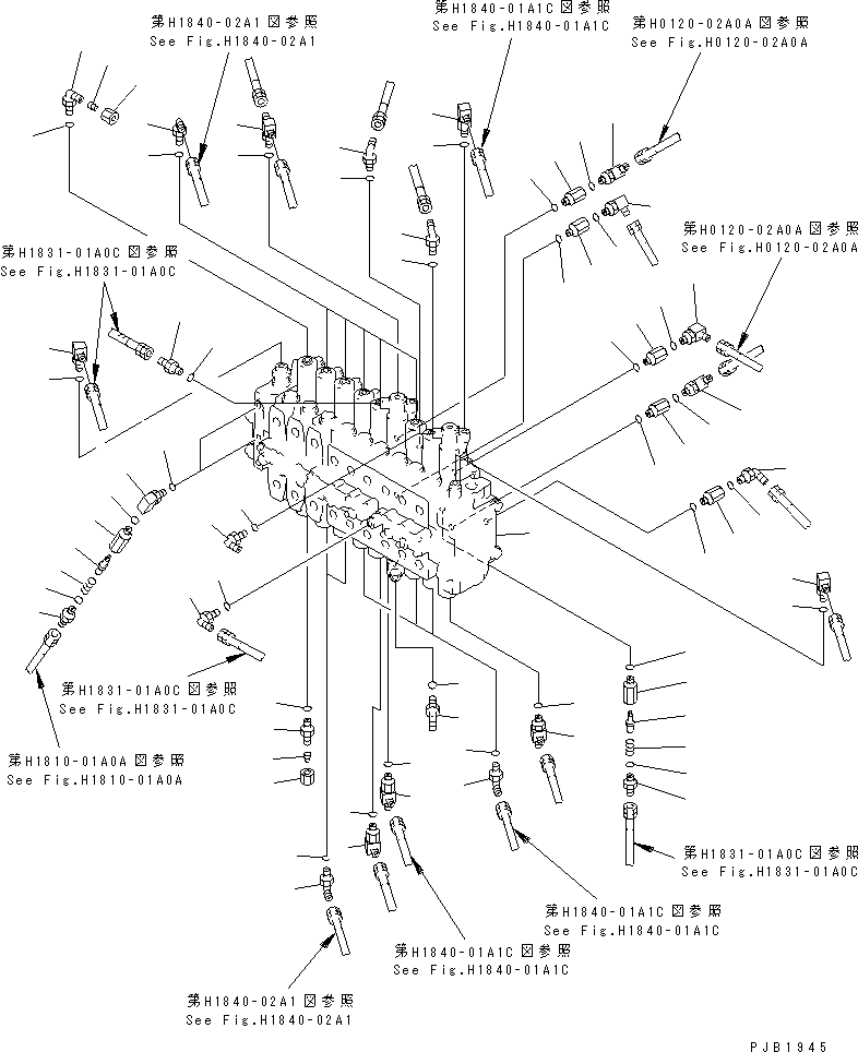 Excavators Komatsu / PC200-6J S/N 80001-UP(pc200-9r) / MAIN VALVE (CONNECTING PARTS) (3 ACTUATOR)(#88000-94998)(150280 : H0120-01A6C)