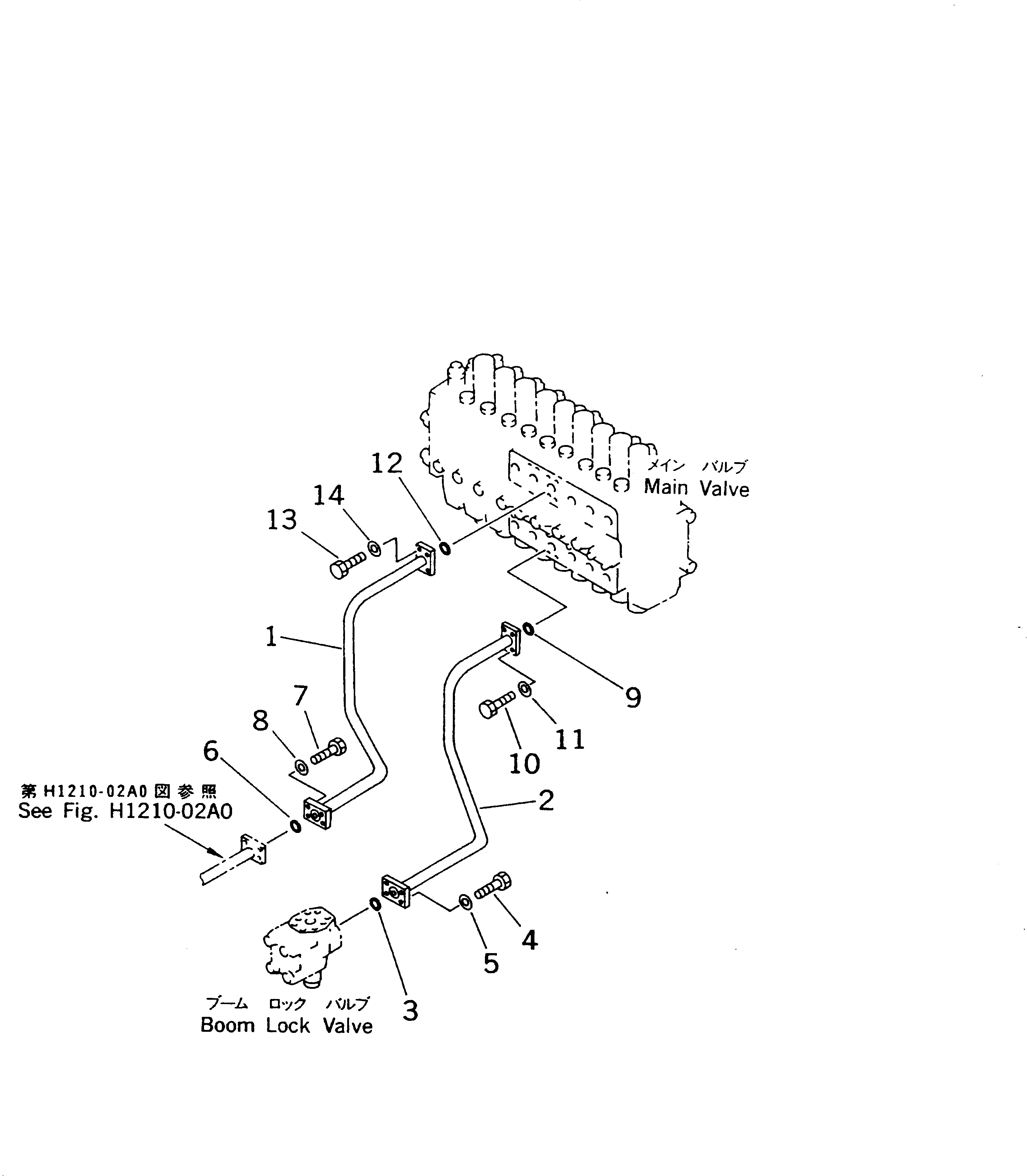 Excavators Komatsu / PC200-6J S/N 80001-UP(pc200-9r) / BOOM LINE (VALVE BOOM LINE) (WITH DRIFT PRIVENTIVE)(150970 : H1210-01A0)