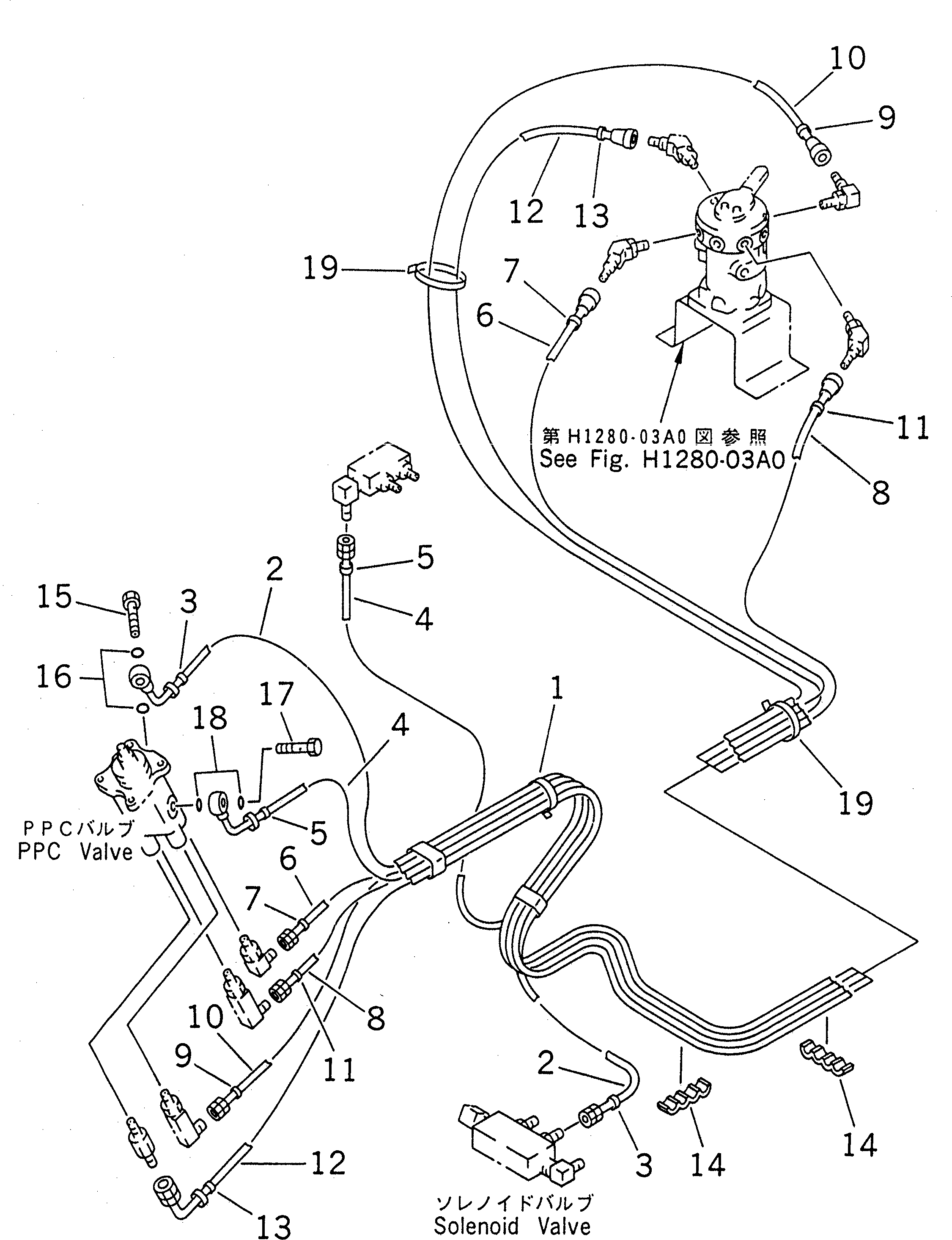 Excavators Komatsu / PC200-6Z S/N 80001-UP(pc200-br) / MULTI PATTERN VALVE (4WAY) (RIGHT PPC VALVE TO MULTI VALVE)(#86930-94998)(151550 : H1280-02A0A)