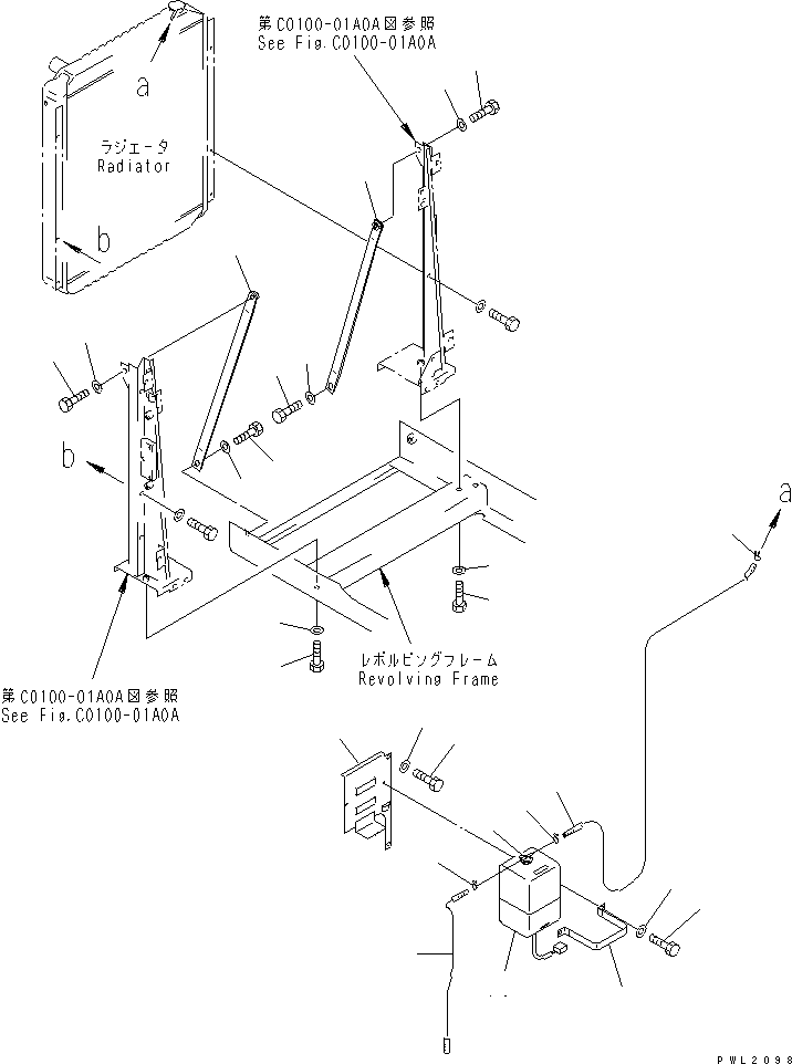Komatsu parts book diagram for PC200EL-6K S/N K30001-UP: COOLING (SUB TANK AND RADIATOR MOUNT) (RIGID TYPE OIL COOLER)(#K32001-)