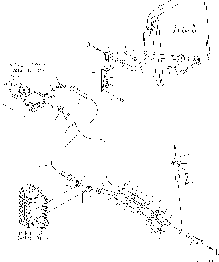 Komatsu parts book diagram for PC200EL-6K S/N K30001-UP: OIL COOLER LINE (HCU)(#K32376-)