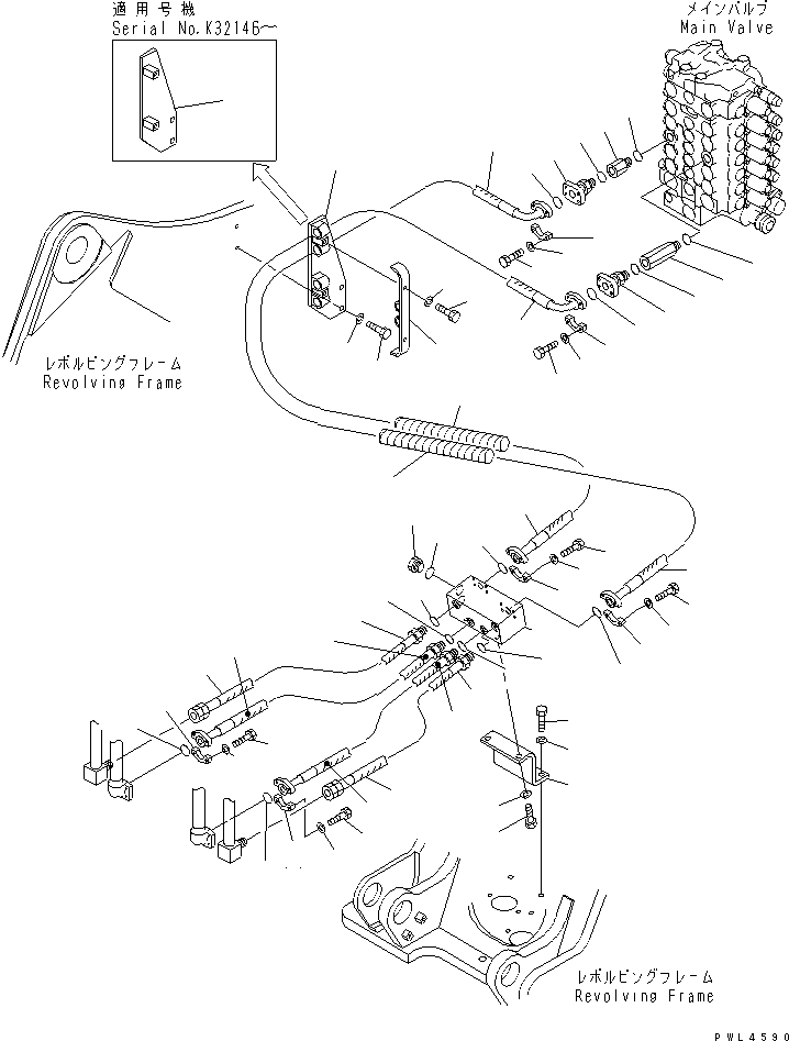 Komatsu parts book diagram for PC200EL-6K S/N K30001-UP: BOOM LINE (FOR 2-PIECE BOOM)
