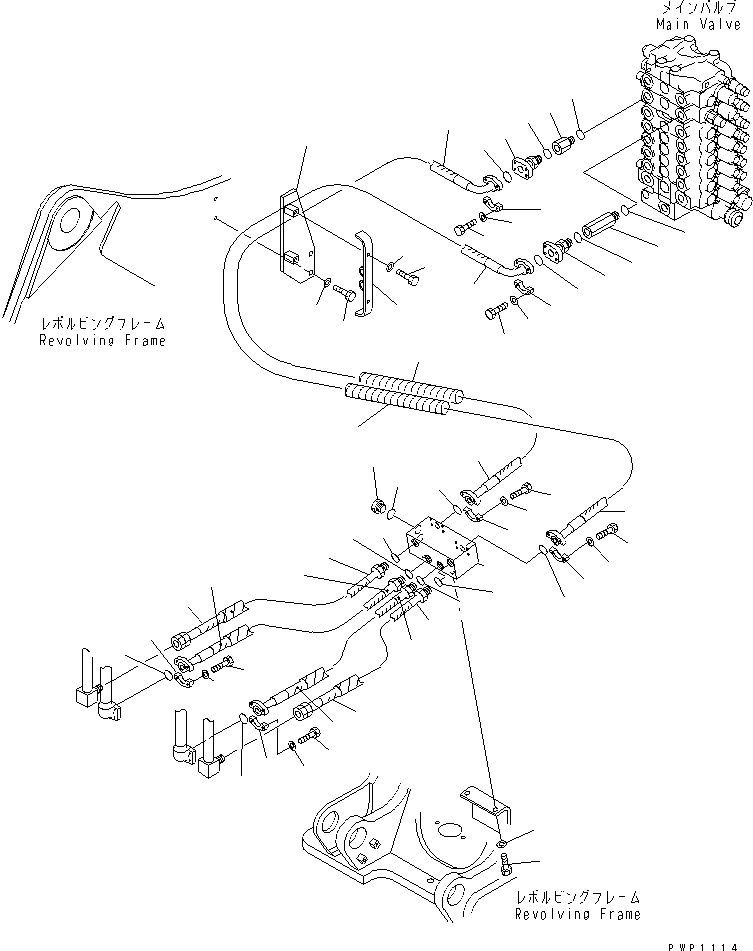 Komatsu parts book diagram for PC200EL-6K S/N K30001-UP: BOOM LINE (ADDITIONAL PIPING) (FOR 2-PIECE BOOM)