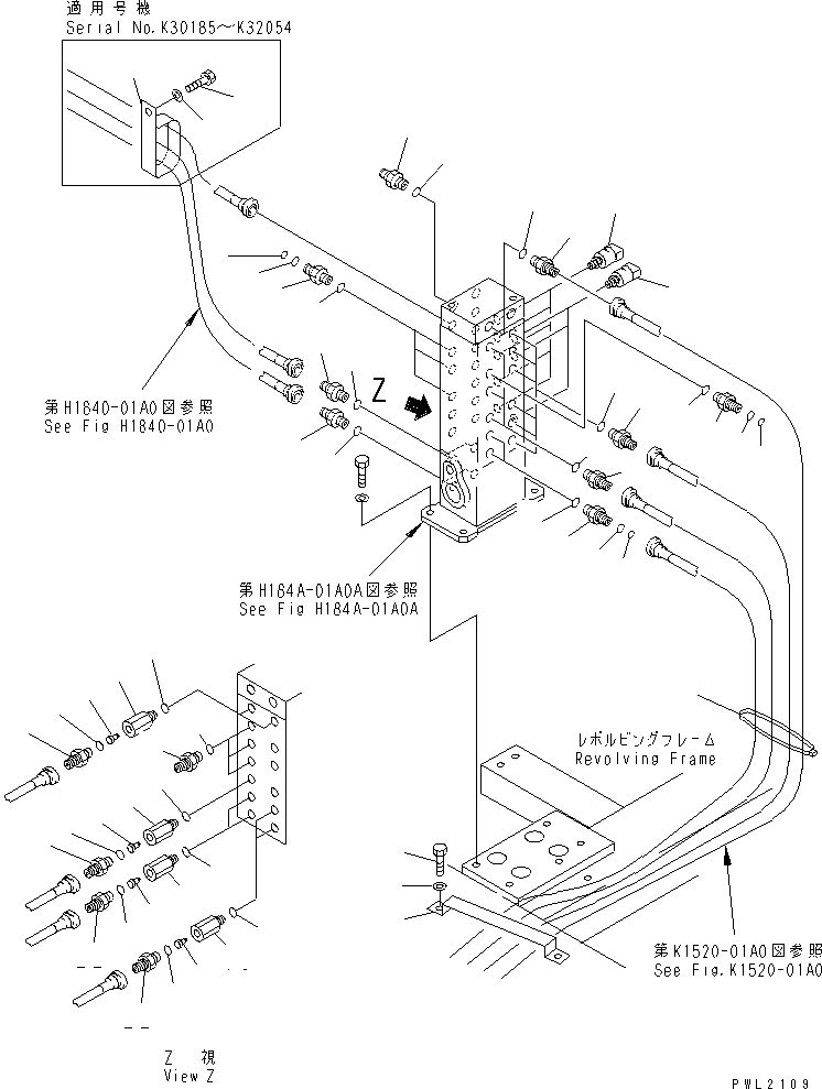 Komatsu parts book diagram for PC200EL-6K S/N K30001-UP: SHUTTLE VALVE (CONNECTING PARTS)(#K32001-)