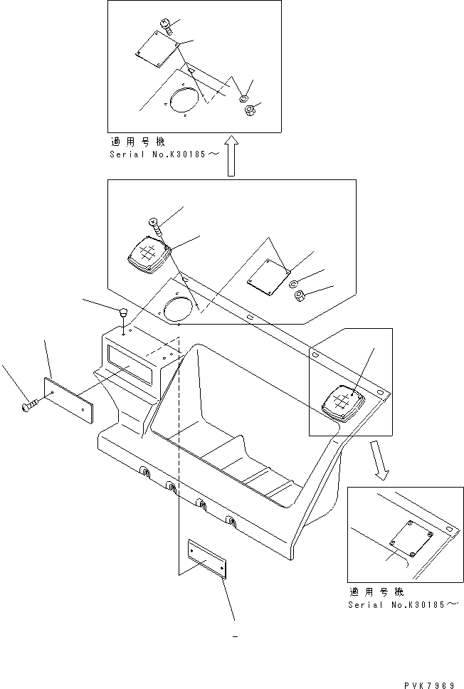 Komatsu parts book diagram for PC200EL-6K S/N K30001-UP: SEAT REAR COVER (RADIO LESS)(#K30001-K34000)