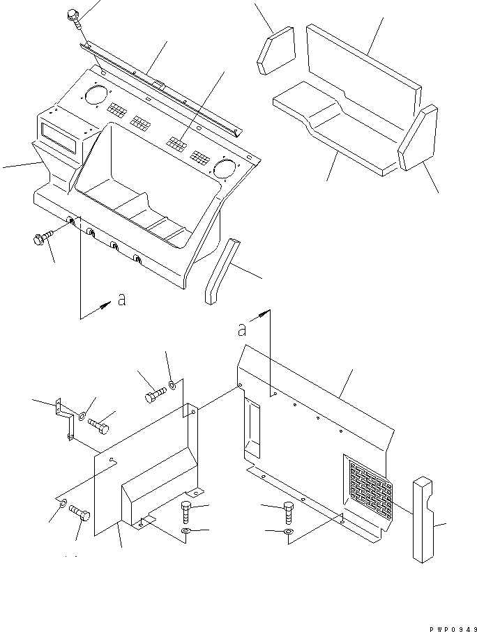 Komatsu parts book diagram for PC200EL-6K S/N K30001-UP: SEAT REAR COVER (WITH AIR CONDITIONER)(#K34001-)