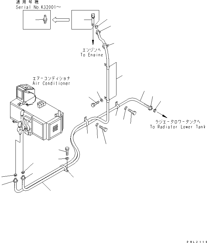 Komatsu parts book diagram for PC200EL-6K S/N K30001-UP: AIR CONDITIONER (HEATING LINE)