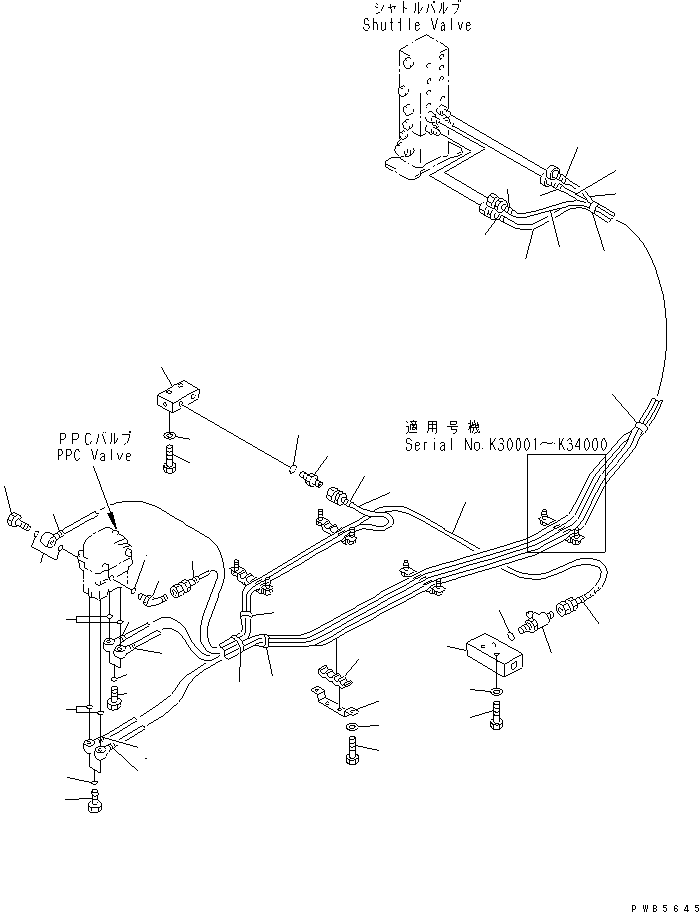 Komatsu parts book diagram for PC200EL-6K S/N K30001-UP: PPC TRAVEL LINES