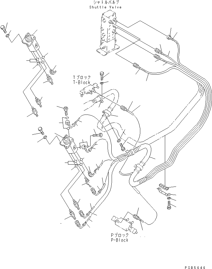 Komatsu parts book diagram for PC200EL-6K S/N K30001-UP: PPC WORK LINE (PPC VALVE AND LEFT STAND HOSE)(#K30001-K30184)