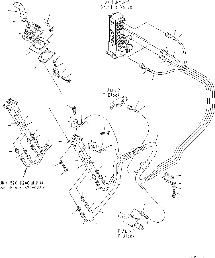 Komatsu parts book diagram for PC200EL-6K S/N K30001-UP: PPC WORK LINE (PPC VALVE AND LEFT STAND HOSE)(#K30185-K34000)