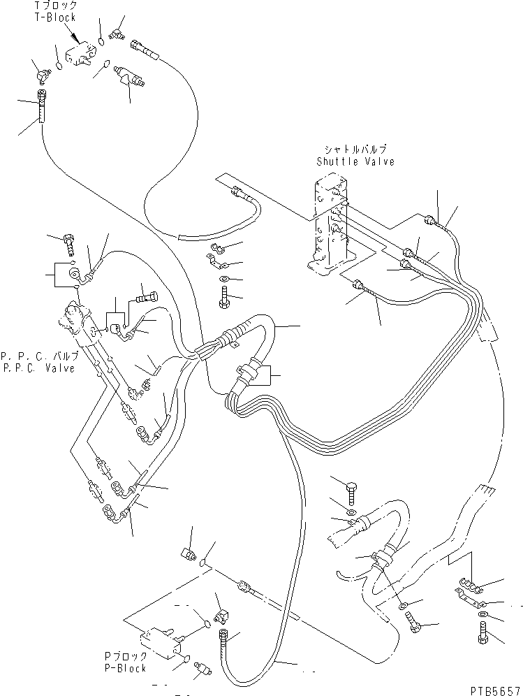 Komatsu parts book diagram for PC200EL-6K S/N K30001-UP: PPC WORK LINE (RIGHT STAND HOSE)(#K30001-K30184)
